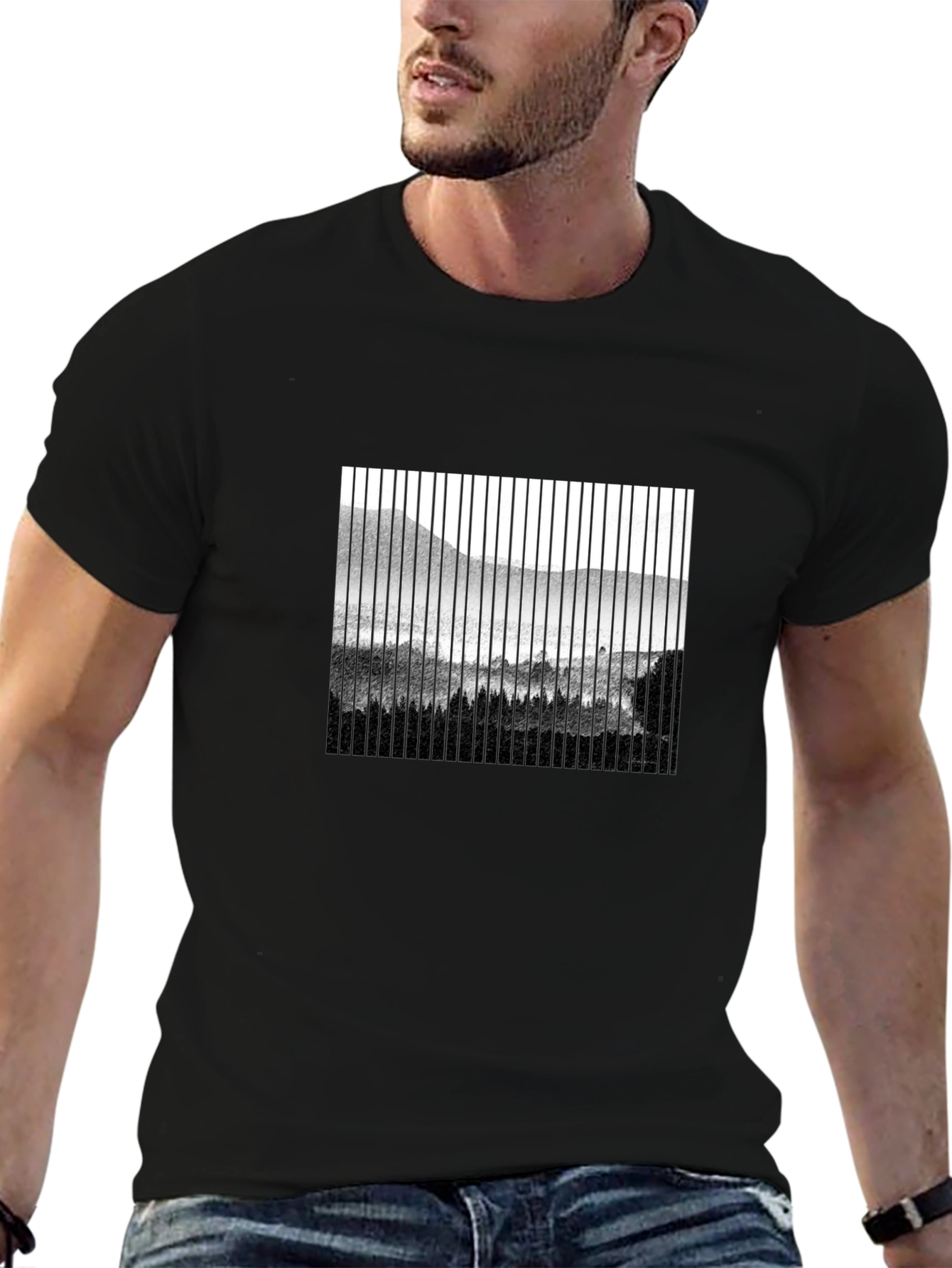 Abstract Mountain Scene Mens Black T-Shirt