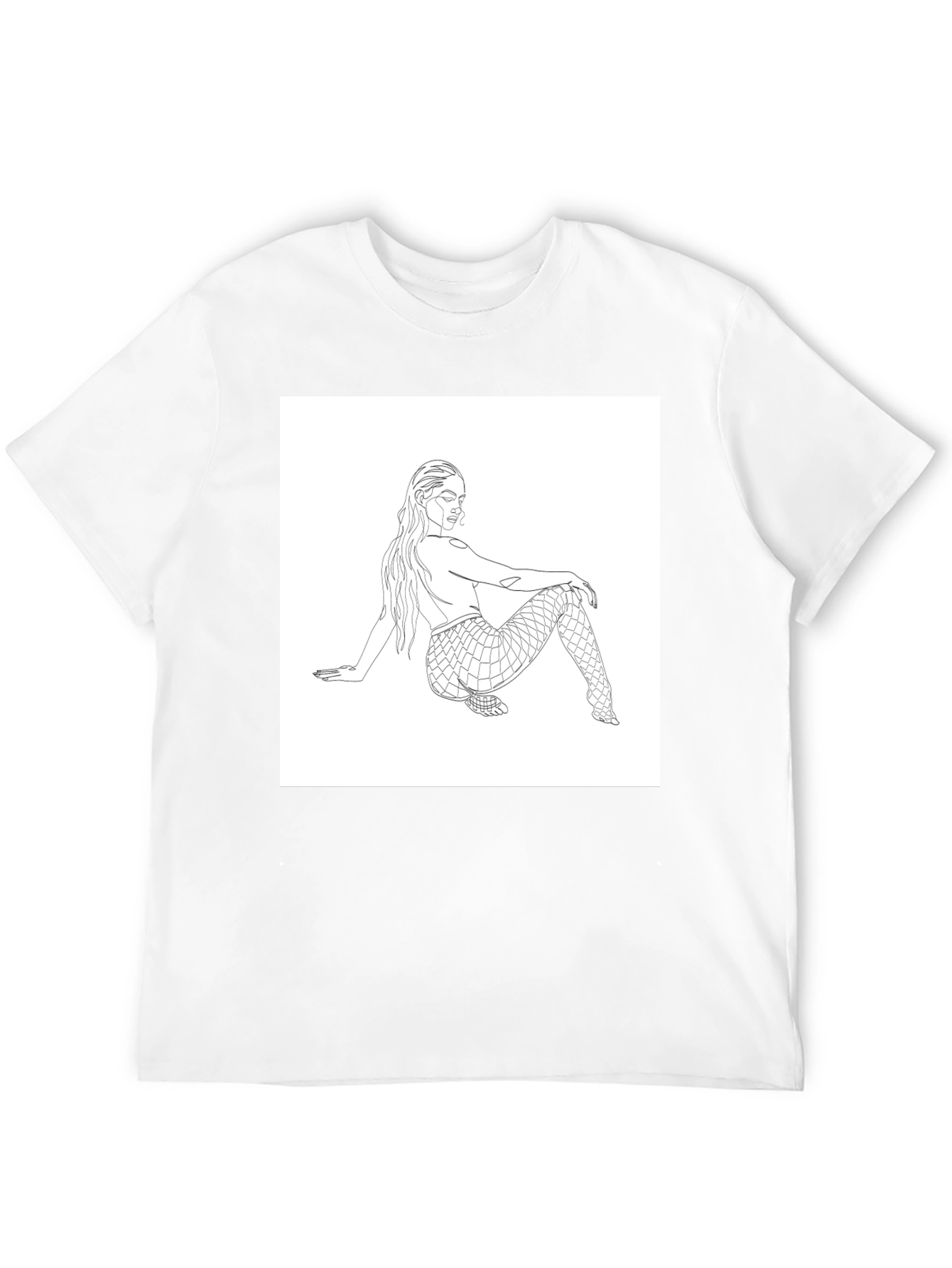 Line Art Mermaid Graphic Tee - Black