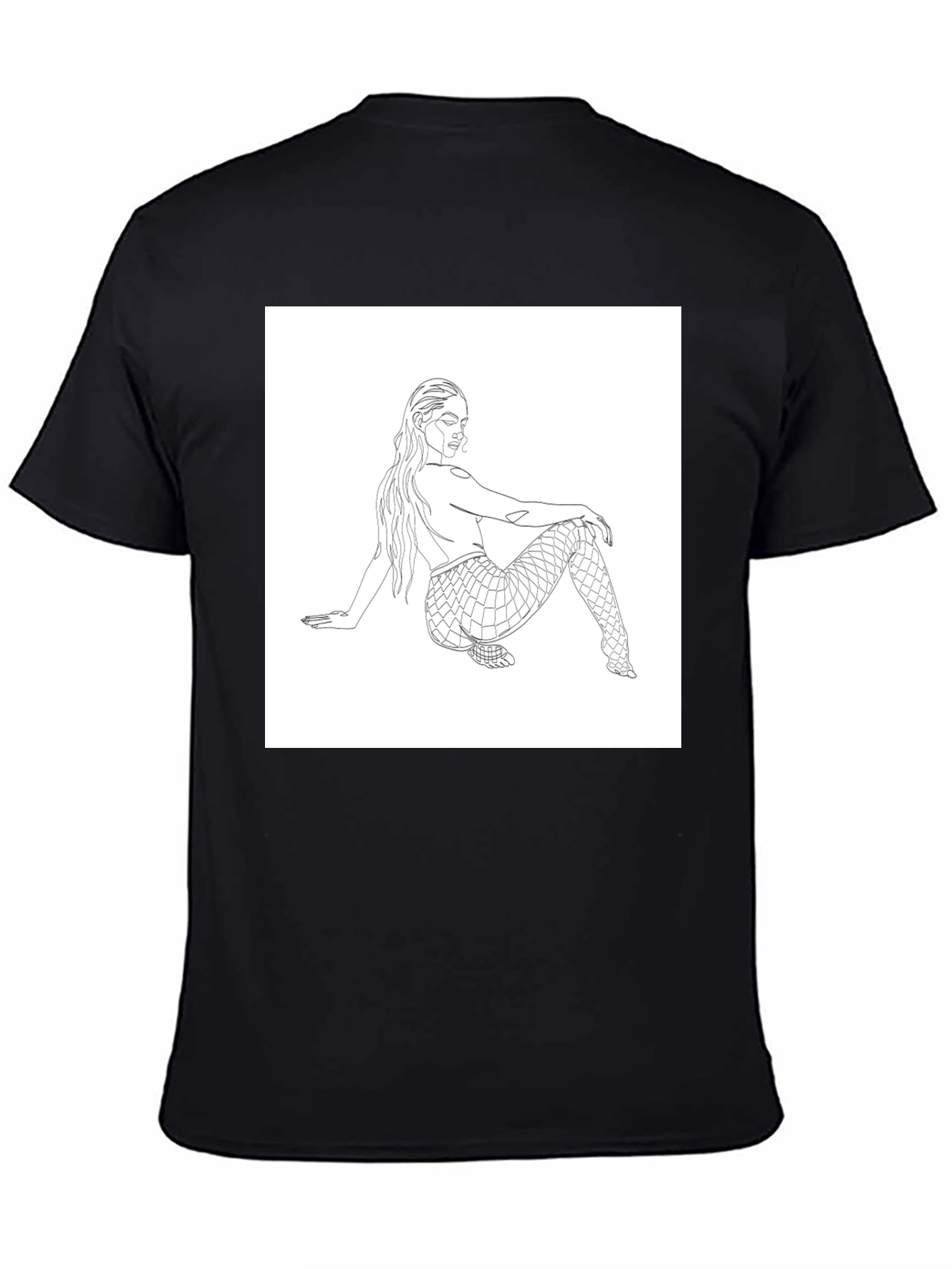 Line Art Mermaid Graphic Tee - Black
