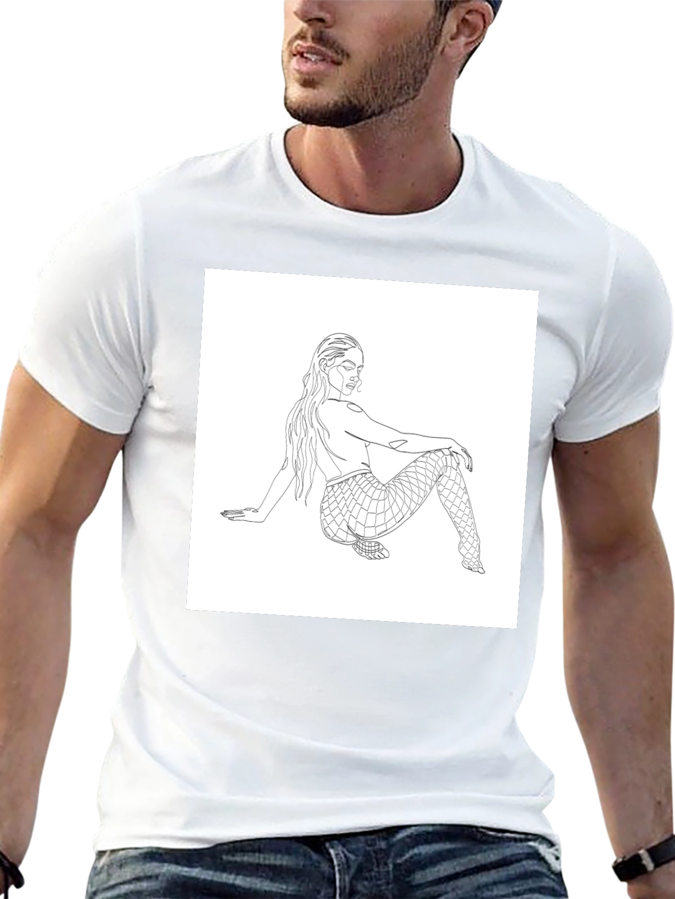 Line Art Mermaid Graphic Tee - Black
