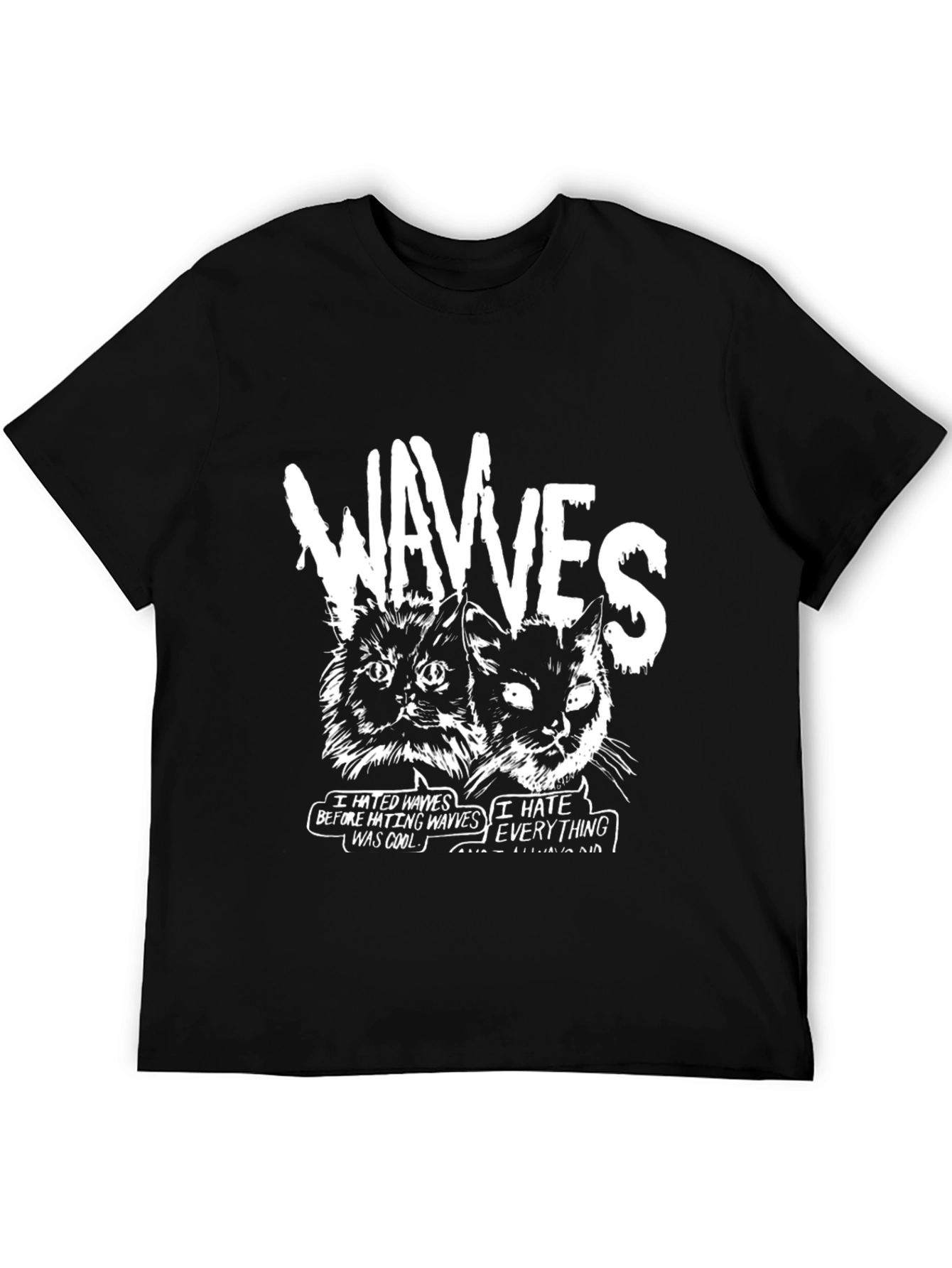 Wavves Cats Graphic Print Black T-Shirt