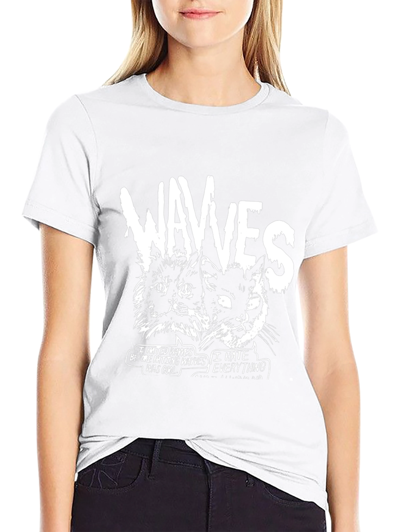 Wavves Cats Graphic Print Black T-Shirt