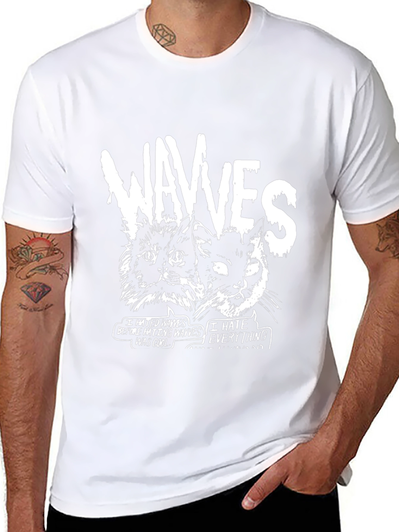 Wavves Cats Graphic Print Black T-Shirt