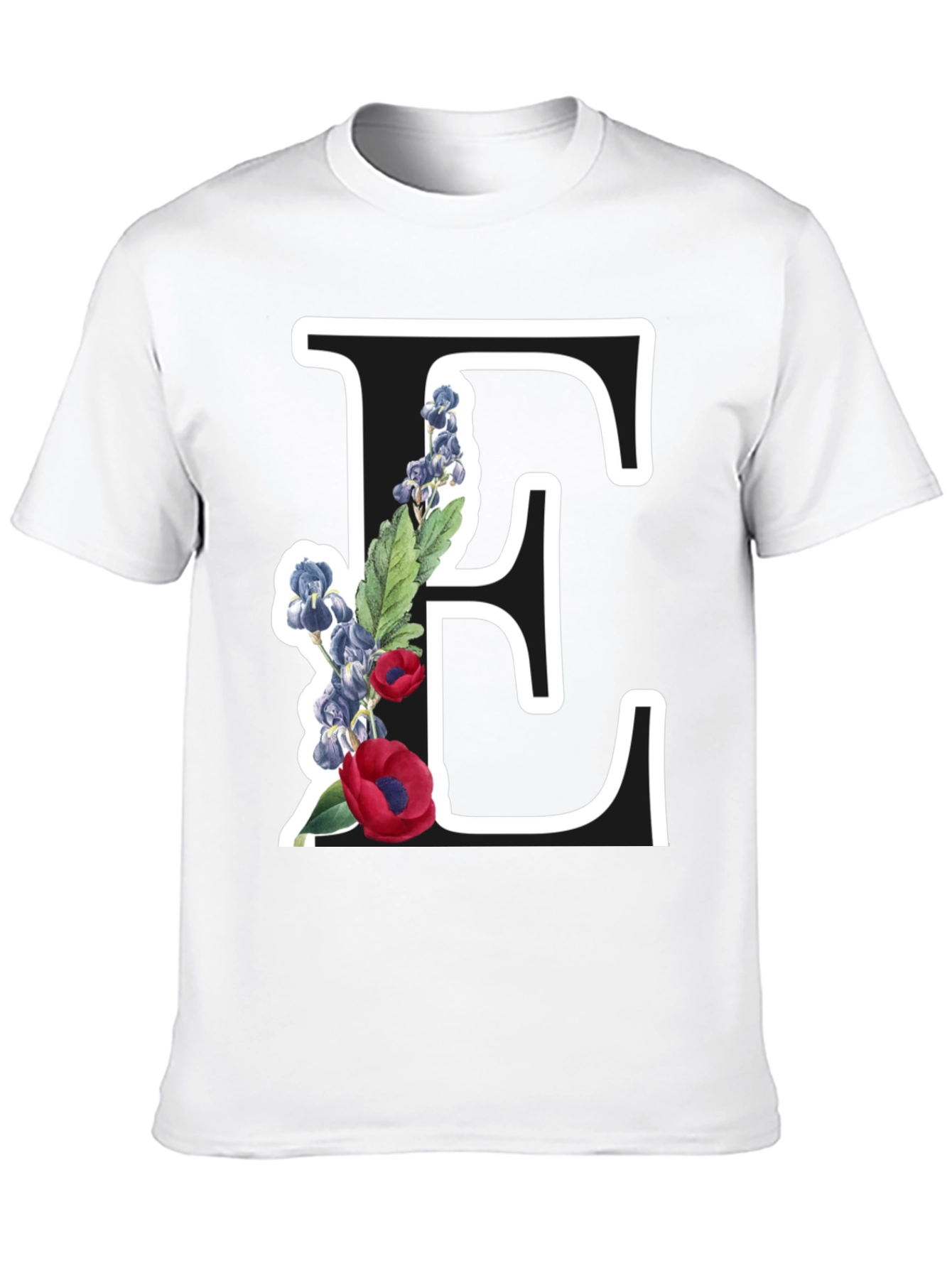 Floral Letter E Black T-Shirt