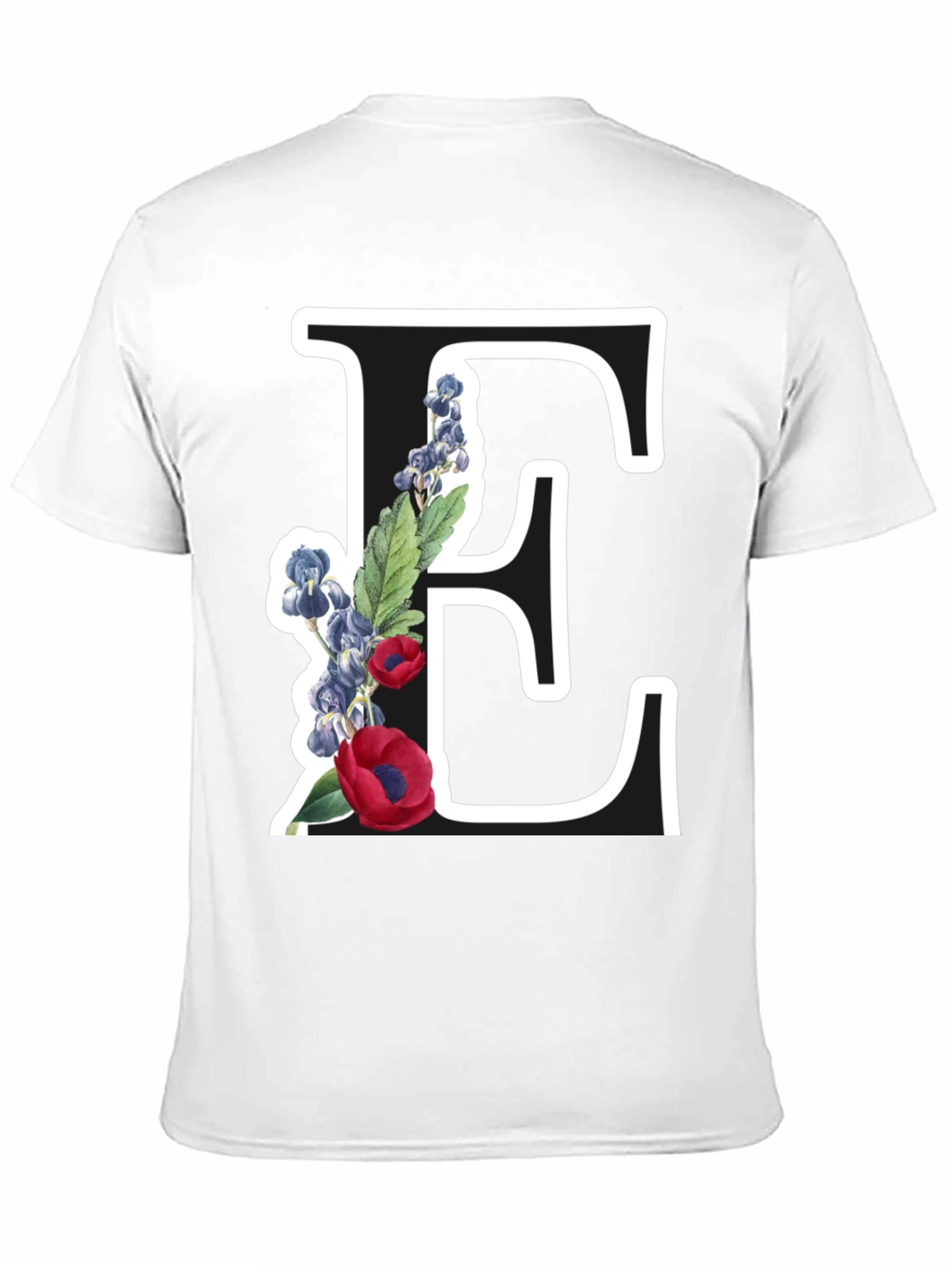 Floral Letter E Black T-Shirt