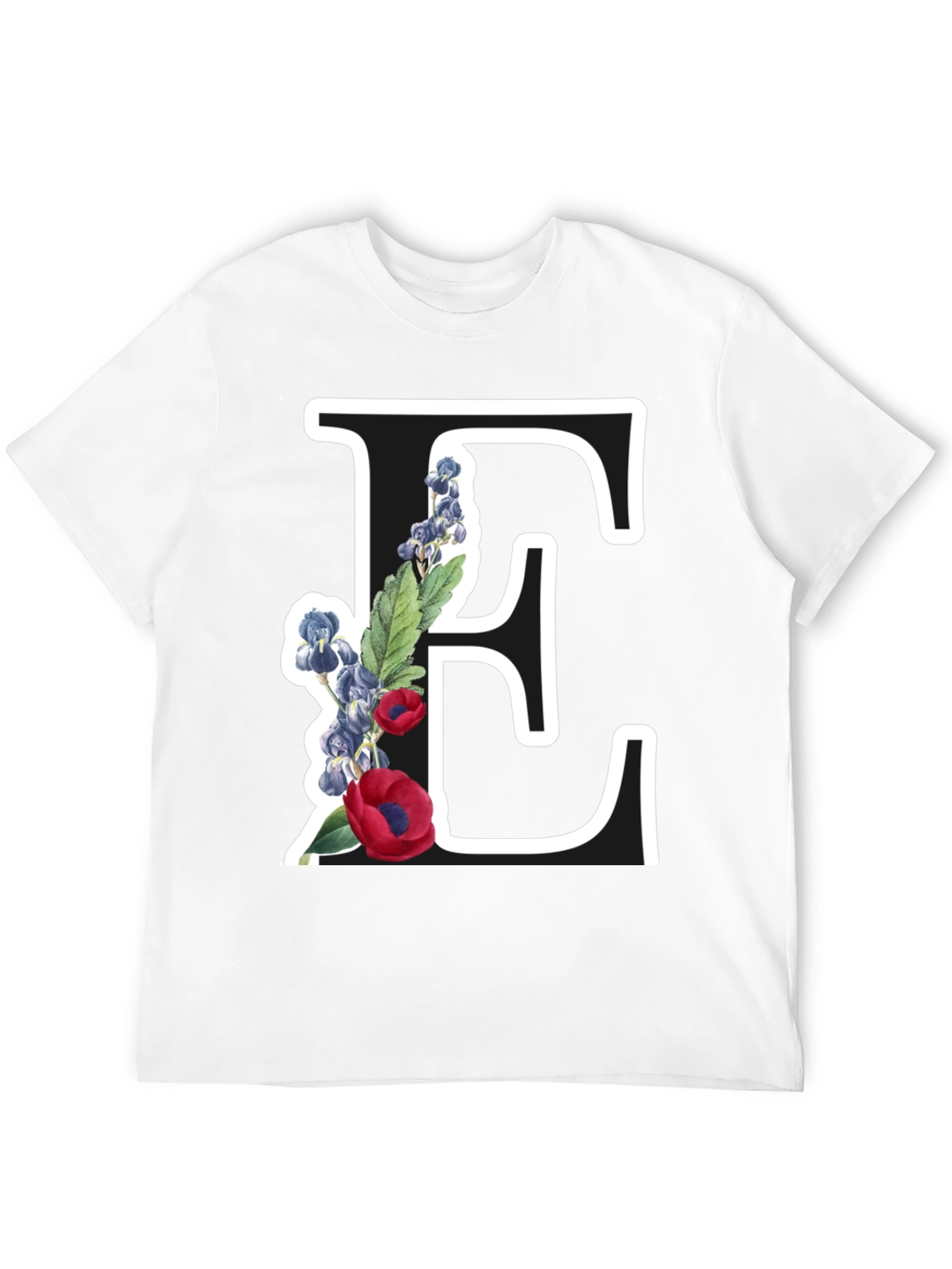 Floral Letter E Black T-Shirt