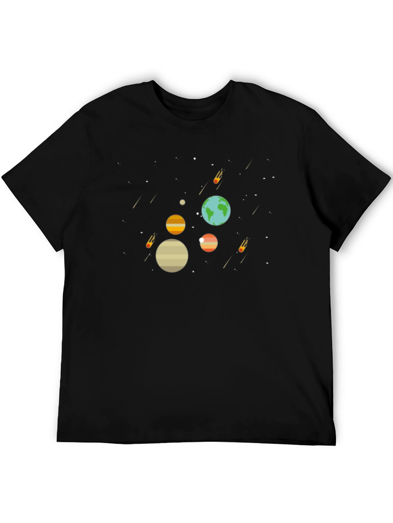 Space Planets T-Shirt - Graphic Tee Black Cotton