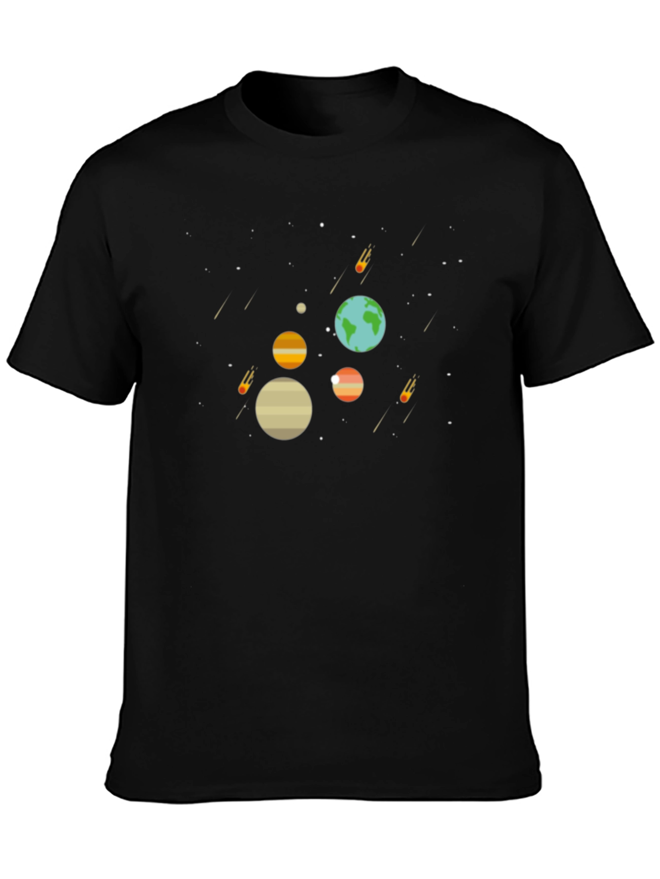 Space Planets T-Shirt - Graphic Tee Black Cotton