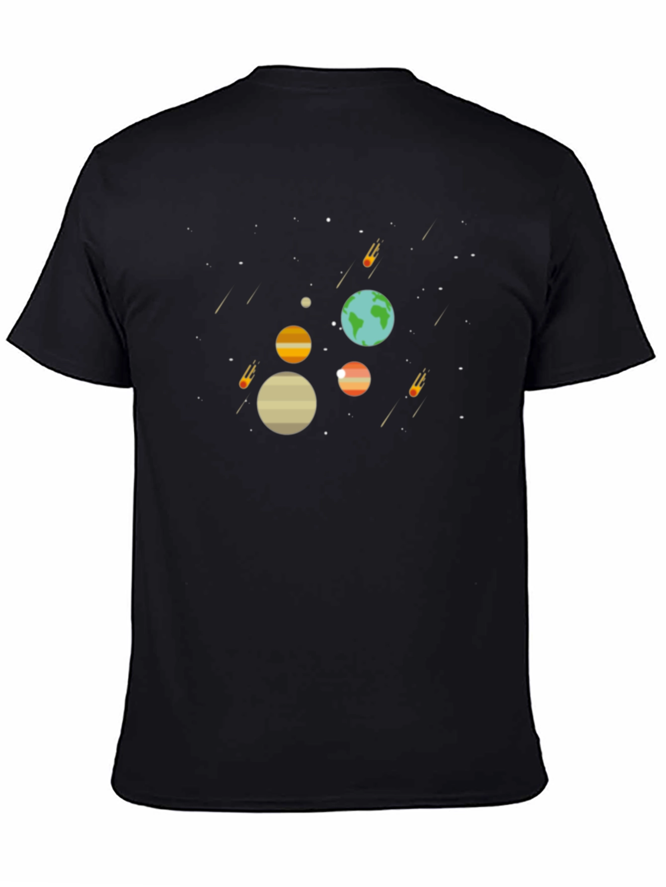 Space Planets T-Shirt - Graphic Tee Black Cotton
