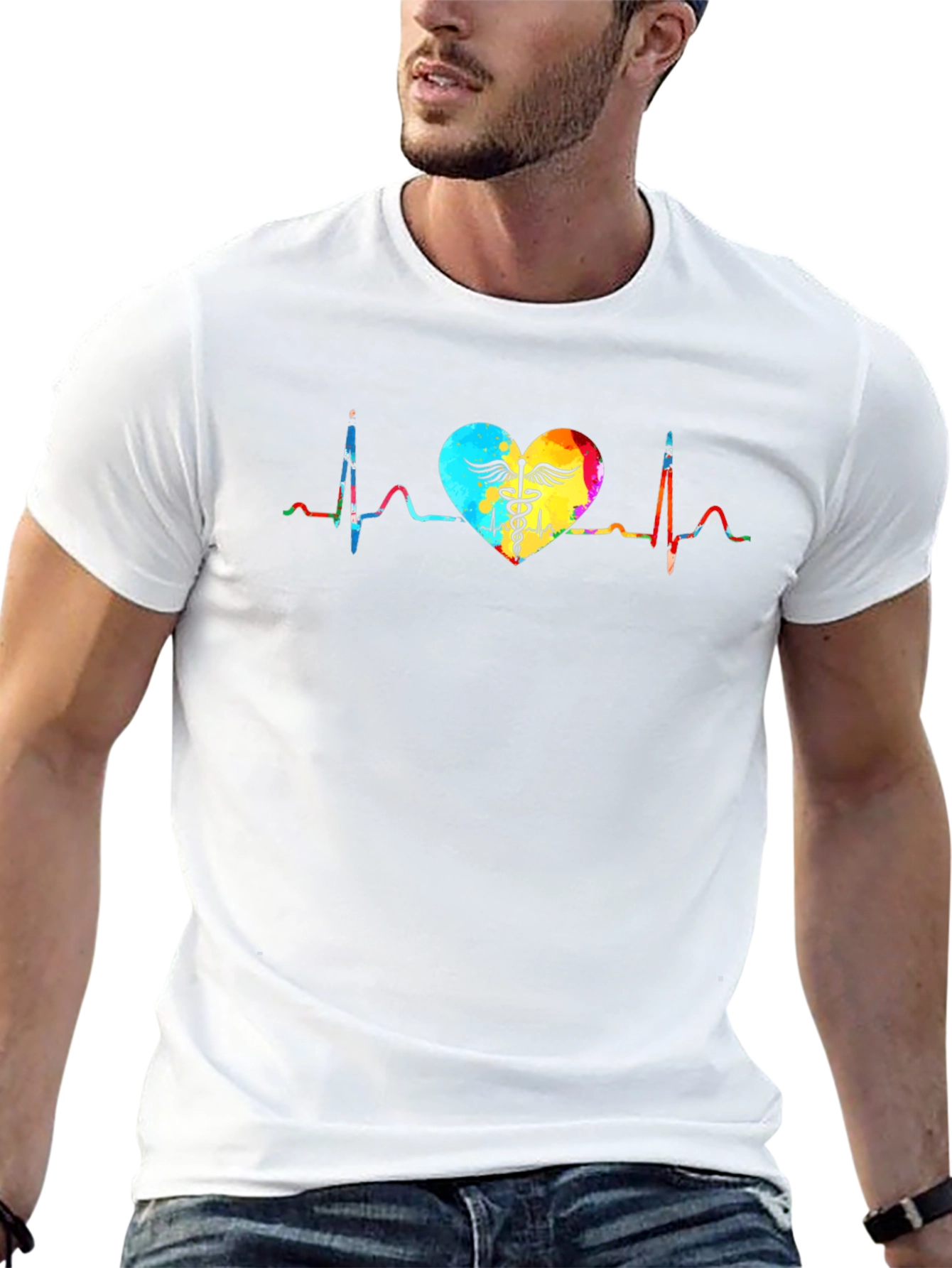 Heartbeat Caduceus Graphic T-Shirt - Black