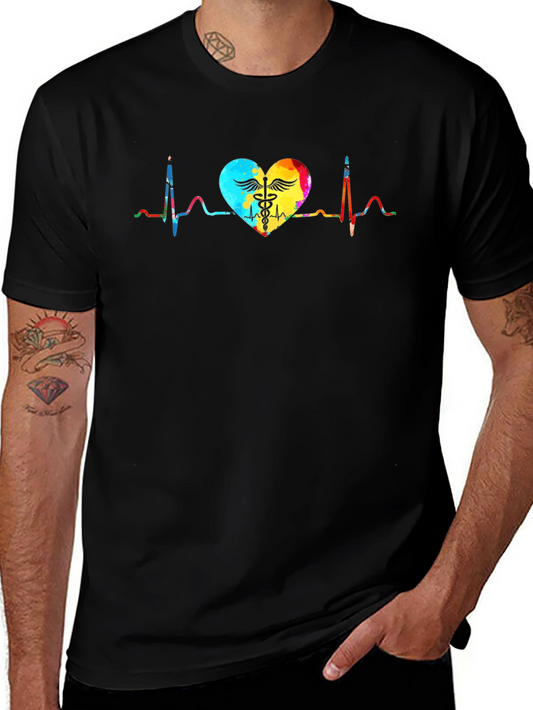 Heartbeat Caduceus Graphic T-Shirt - Black