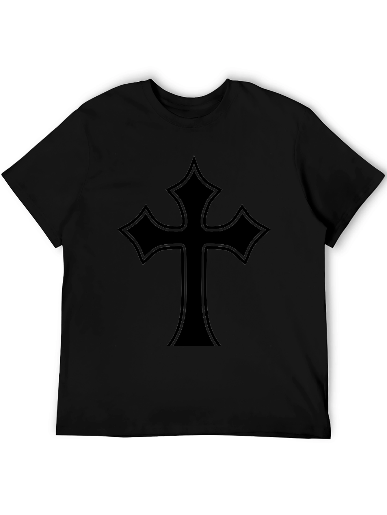 Mens Black T-Shirt with Gothic Cross Design