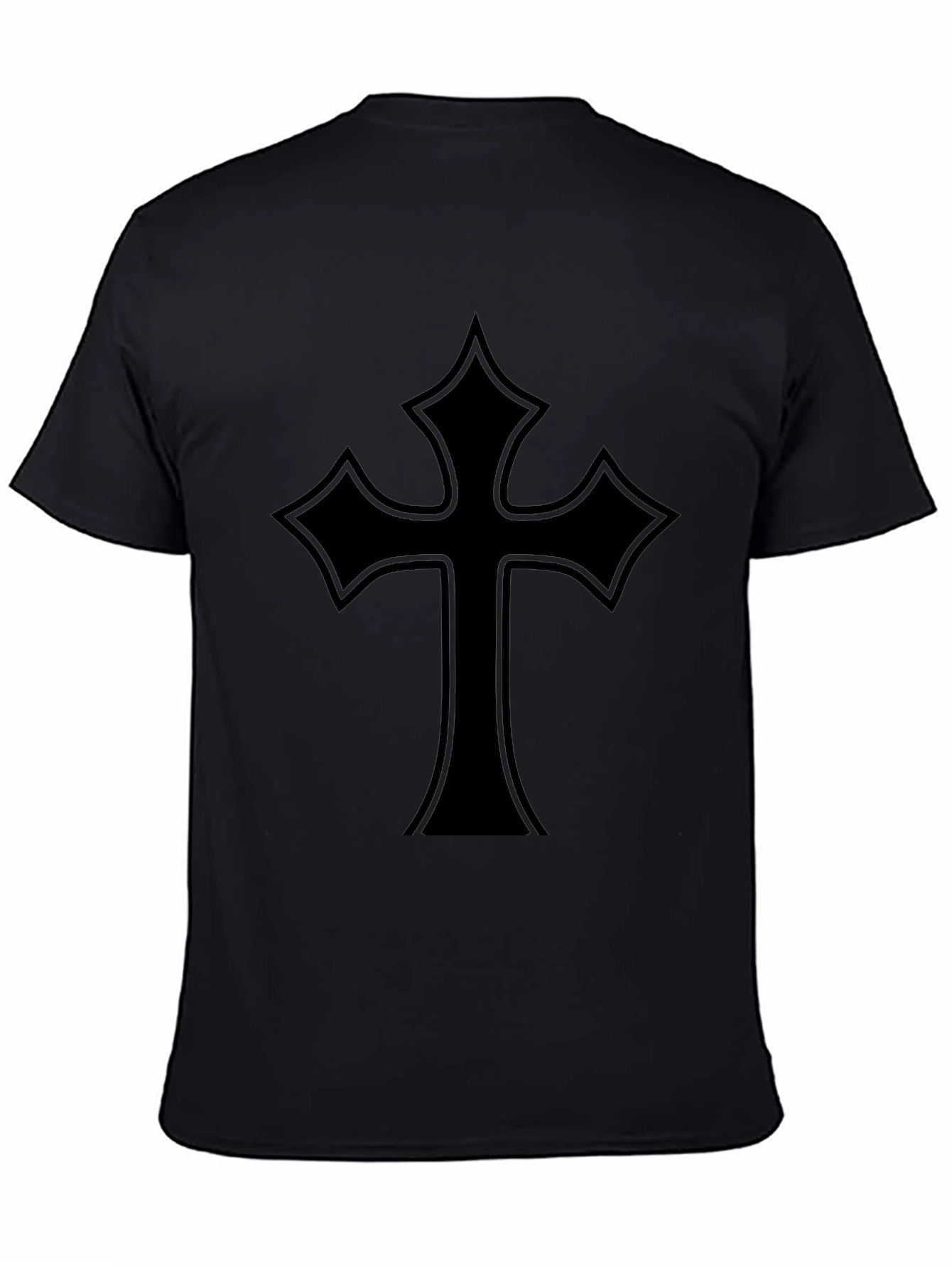 Mens Black T-Shirt with Gothic Cross Design