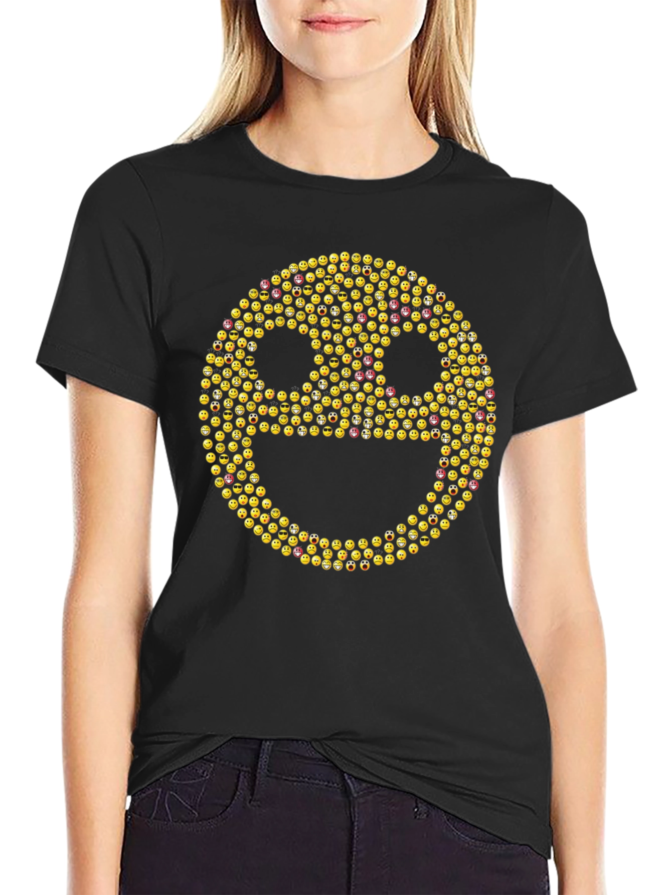 Emoji Smiley Face Graphic Tee - Black