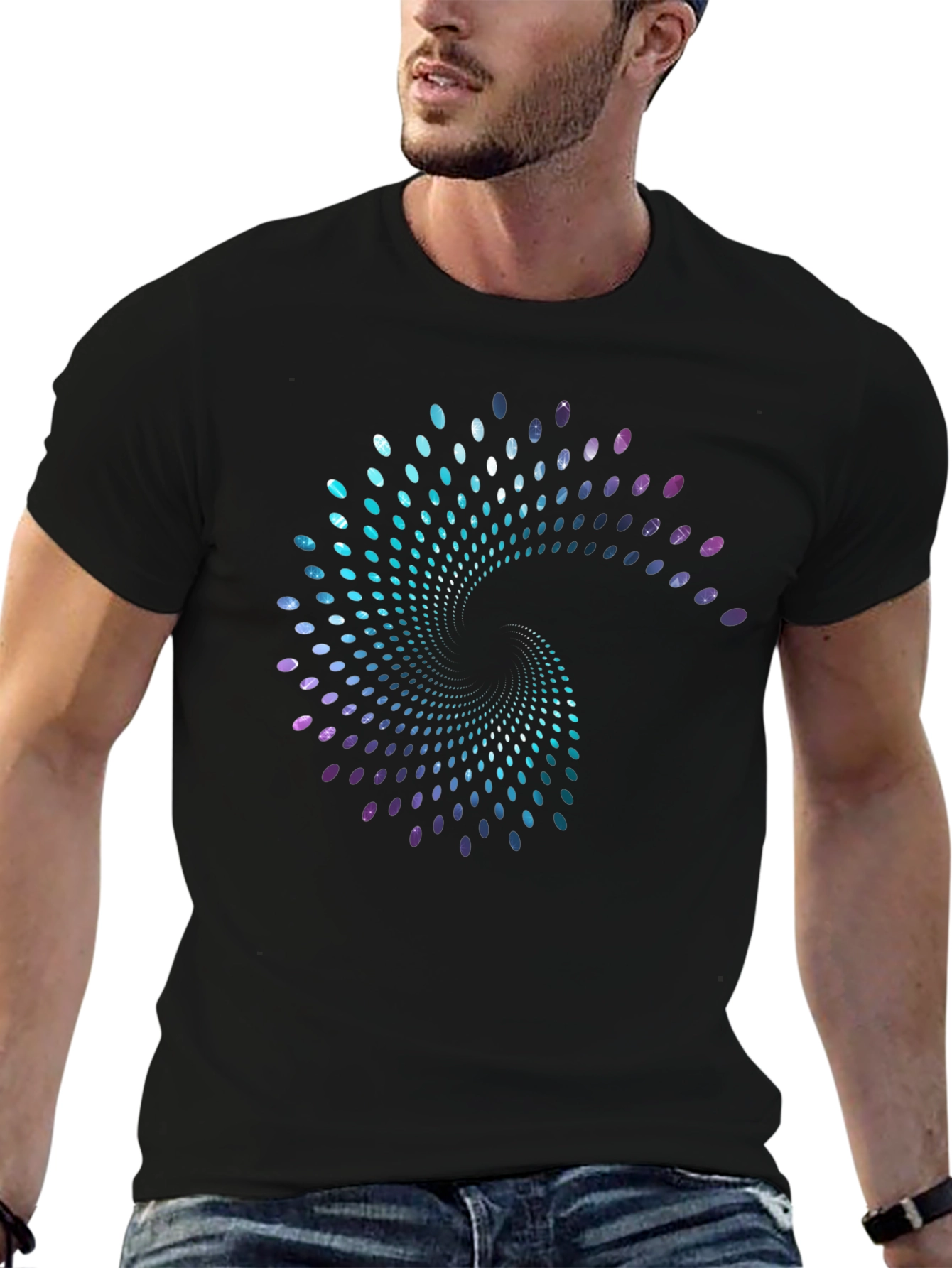 Spiral Galaxy Graphic Print Black T-Shirt