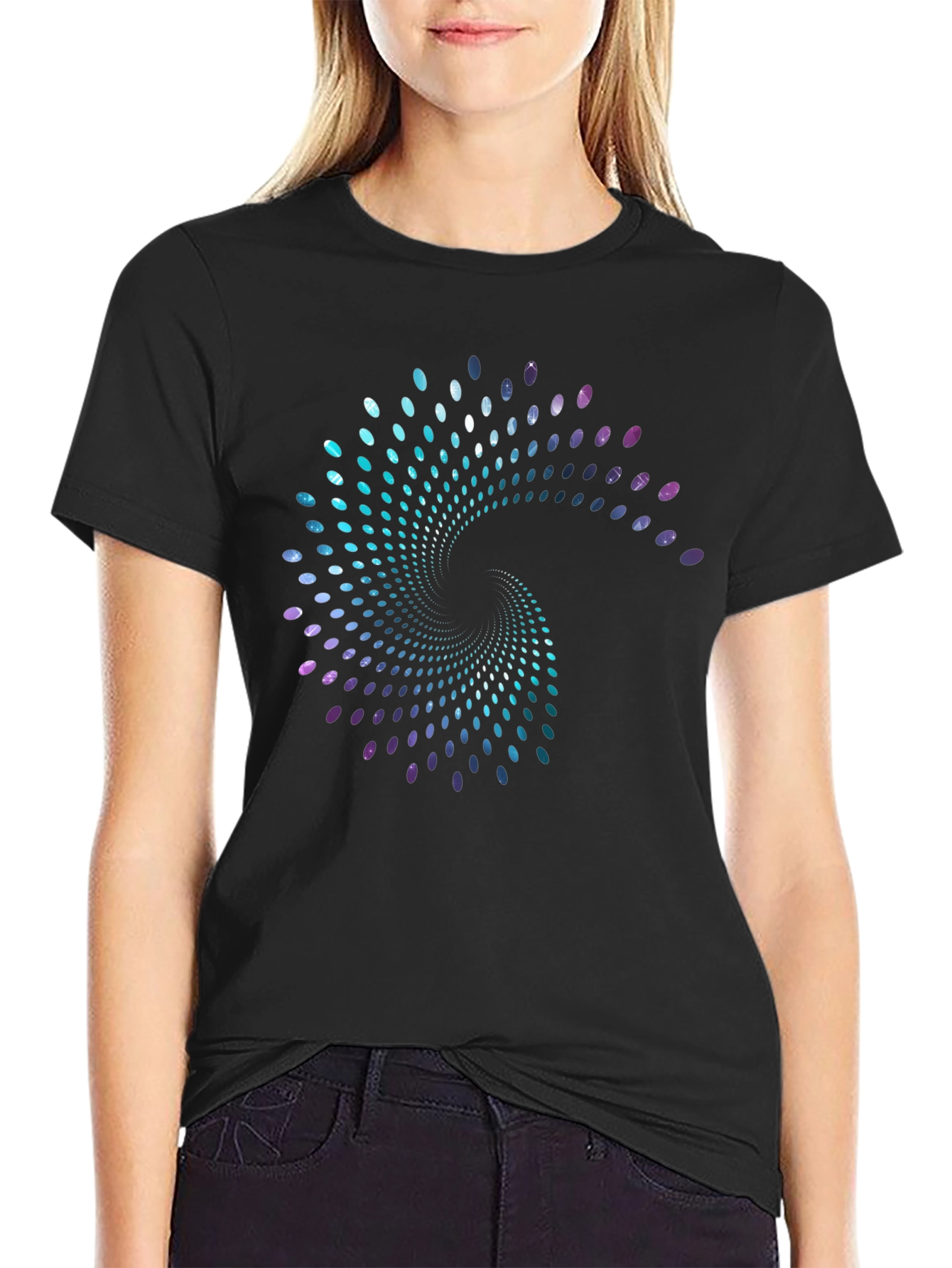 Spiral Galaxy Graphic Print Black T-Shirt