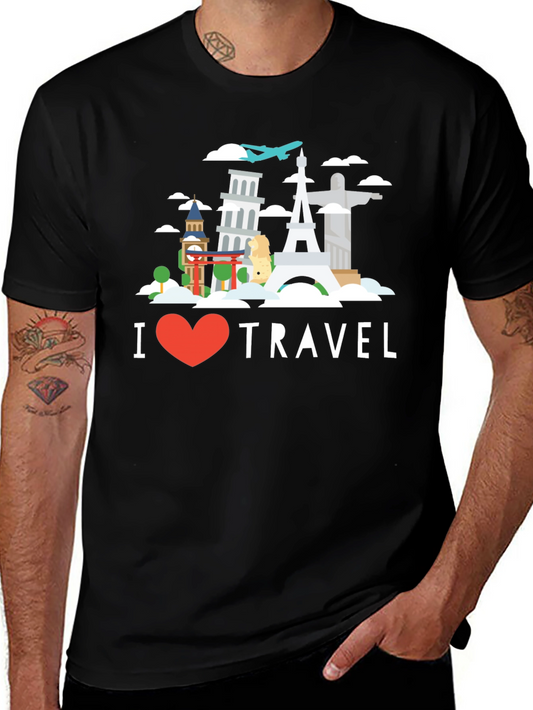 I Heart Travel Black Graphic T-Shirt