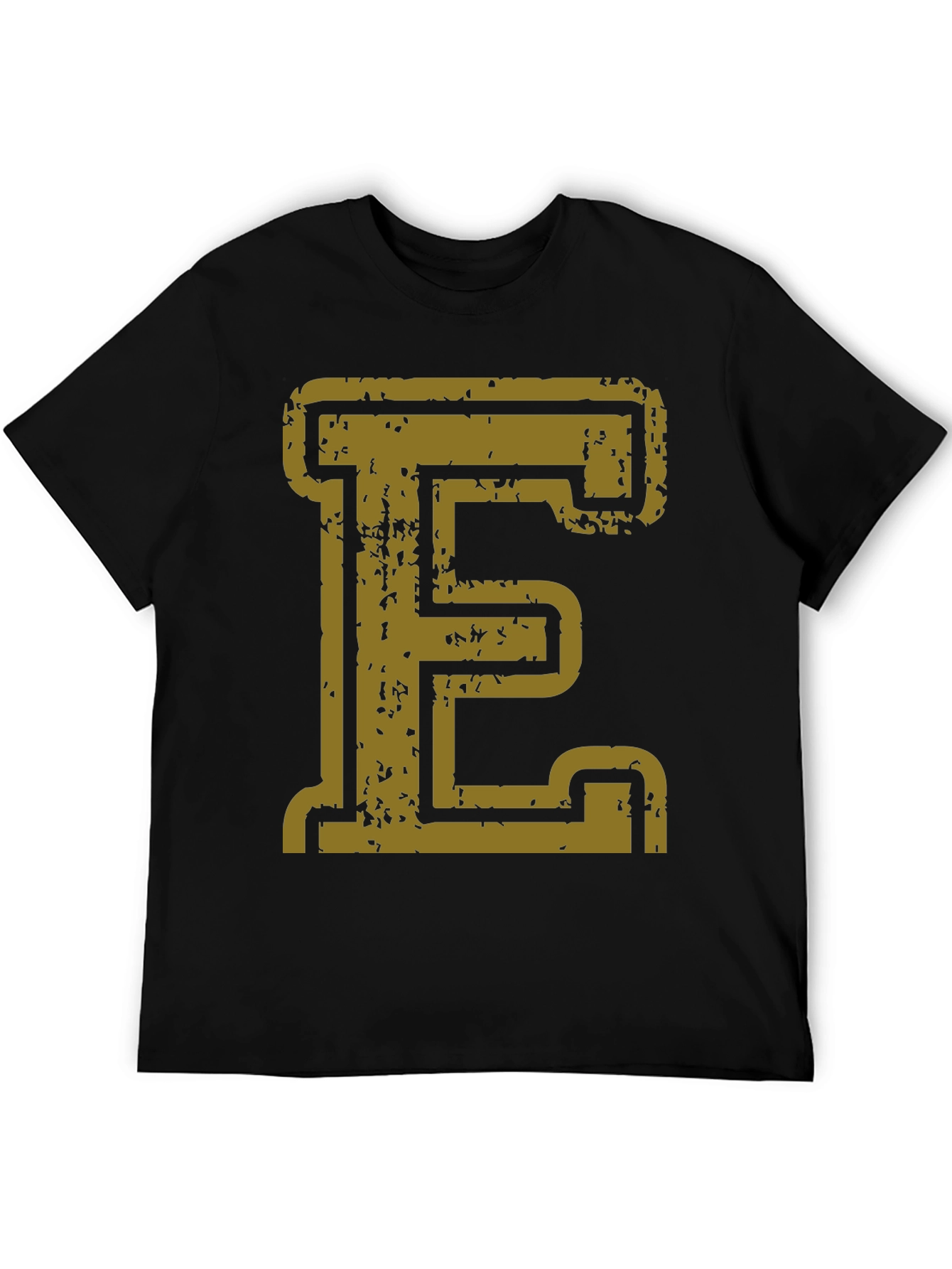 Distressed Gold Letter E Black T-Shirt