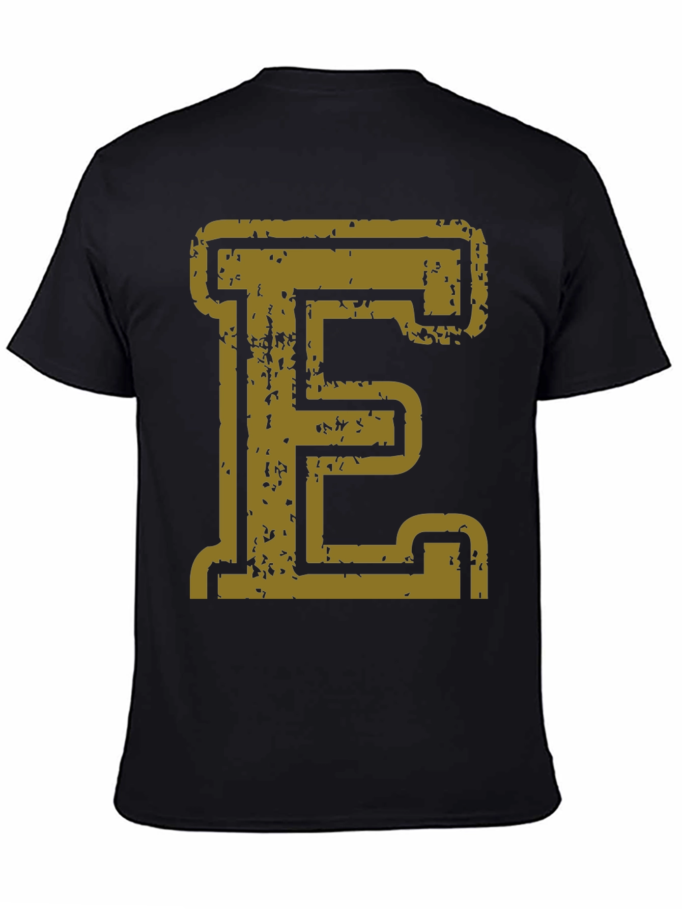 Distressed Gold Letter E Black T-Shirt