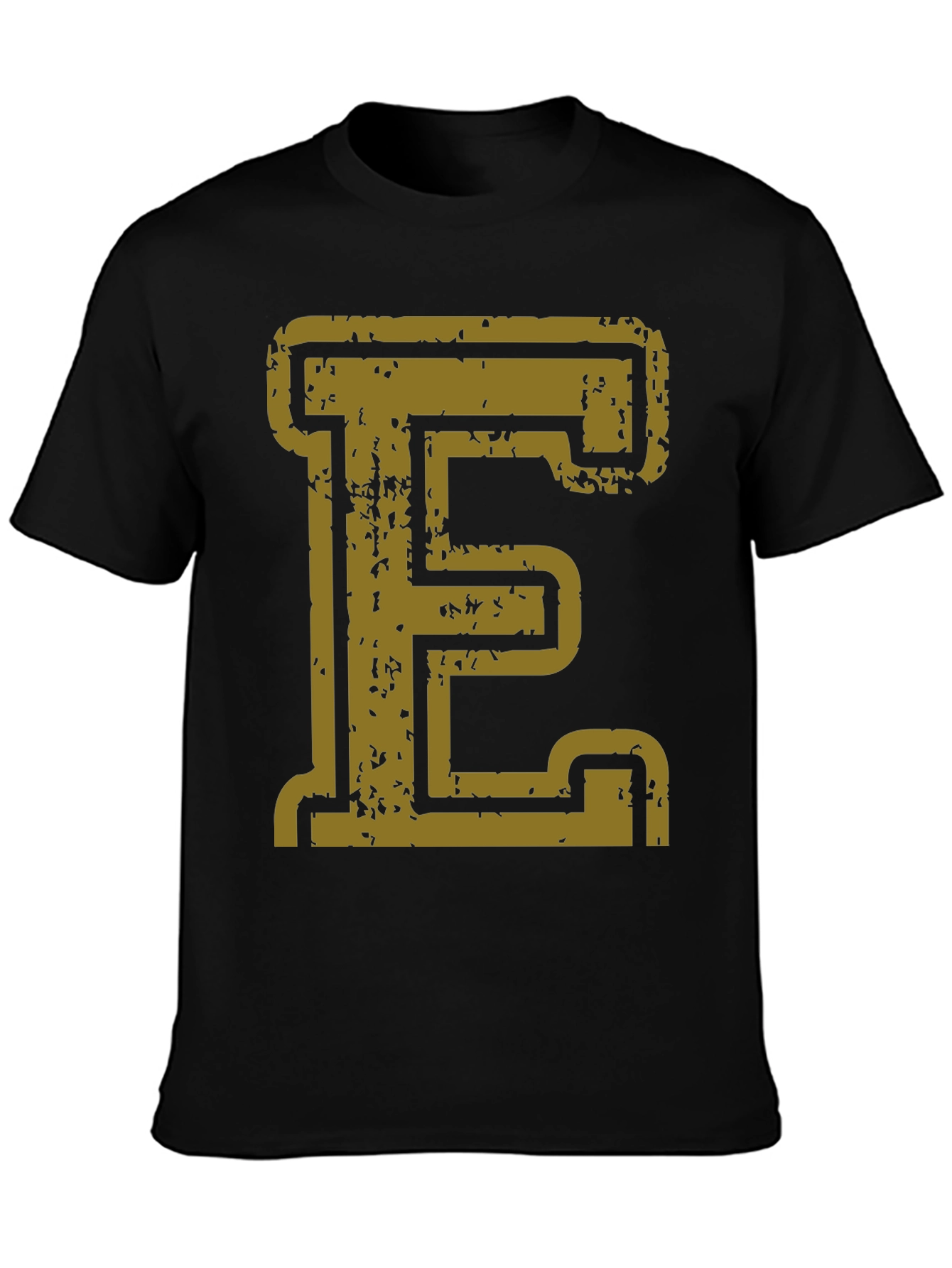 Distressed Gold Letter E Black T-Shirt