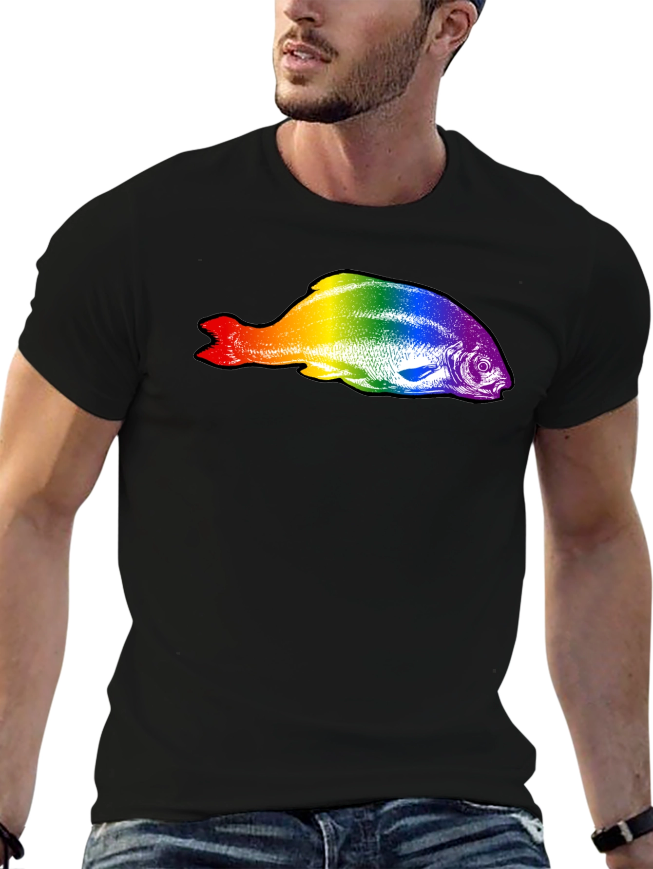 Rainbow Fish Graphic Black T-Shirt