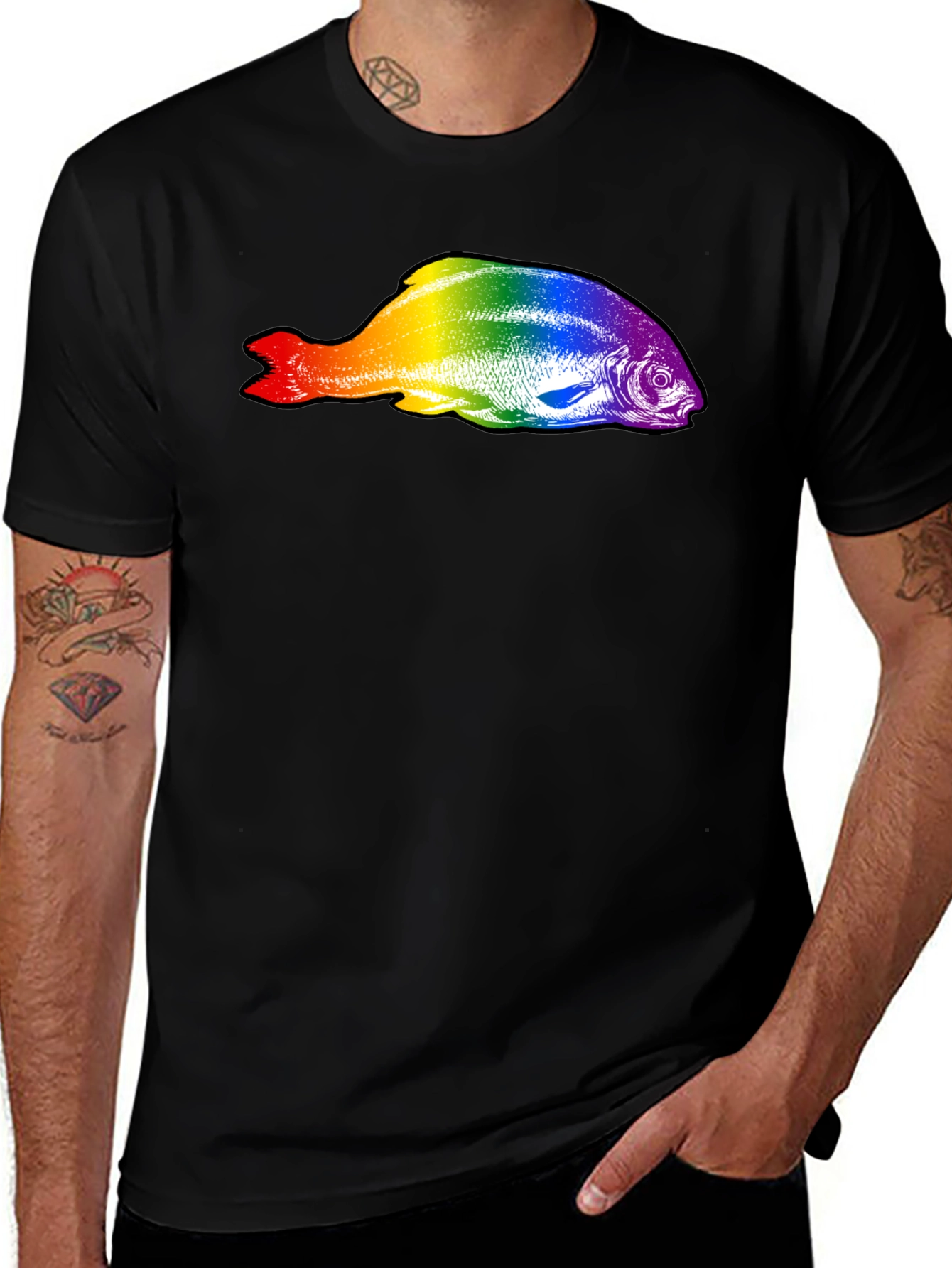 Rainbow Fish Graphic Black T-Shirt