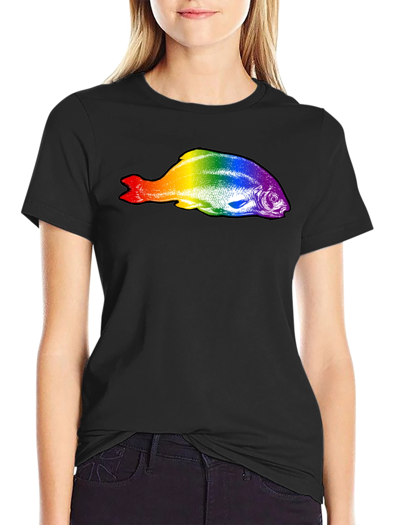 Rainbow Fish Graphic Black T-Shirt