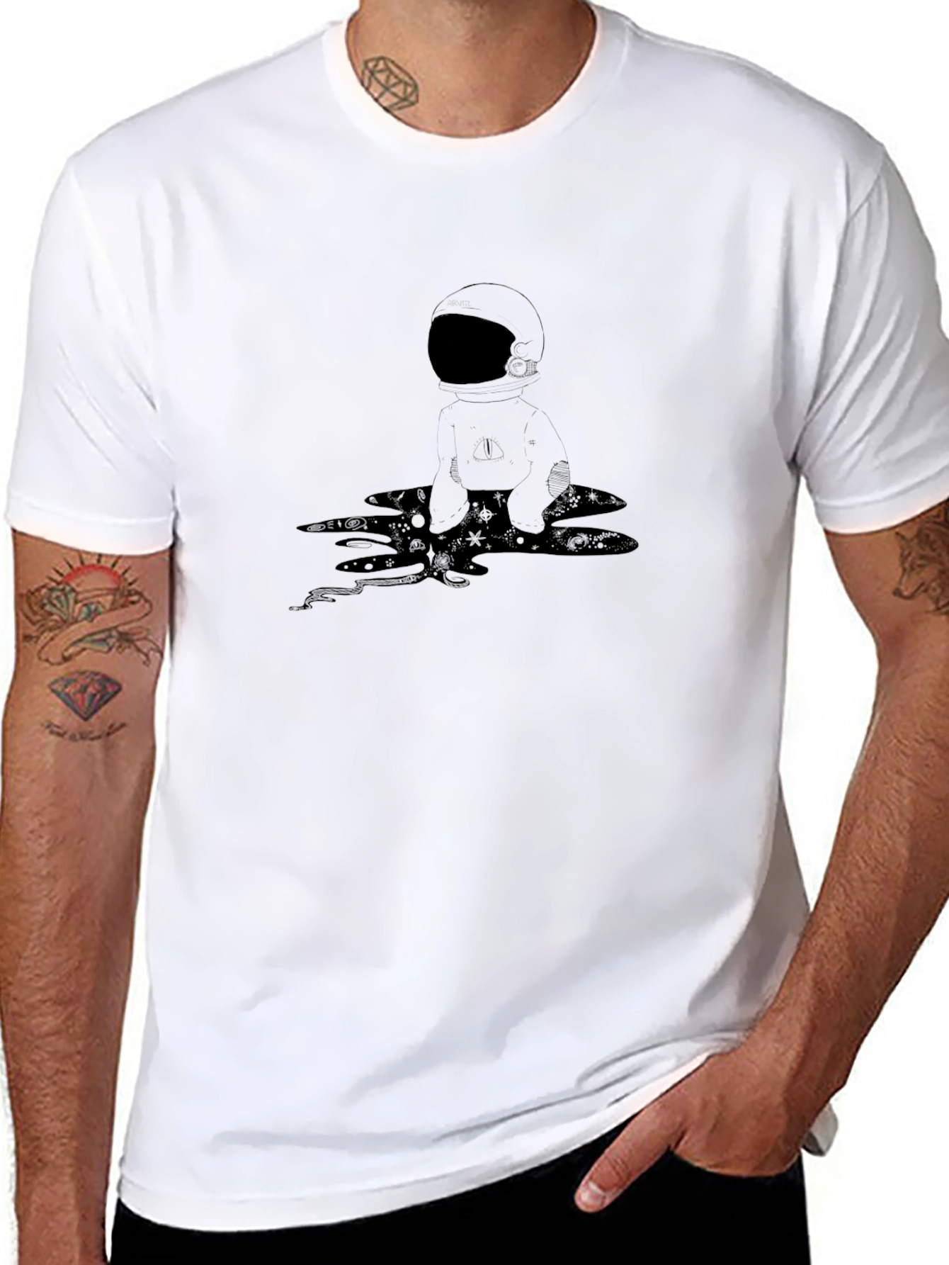 Astronaut Graphic Black T-Shirt - Cool Space Design
