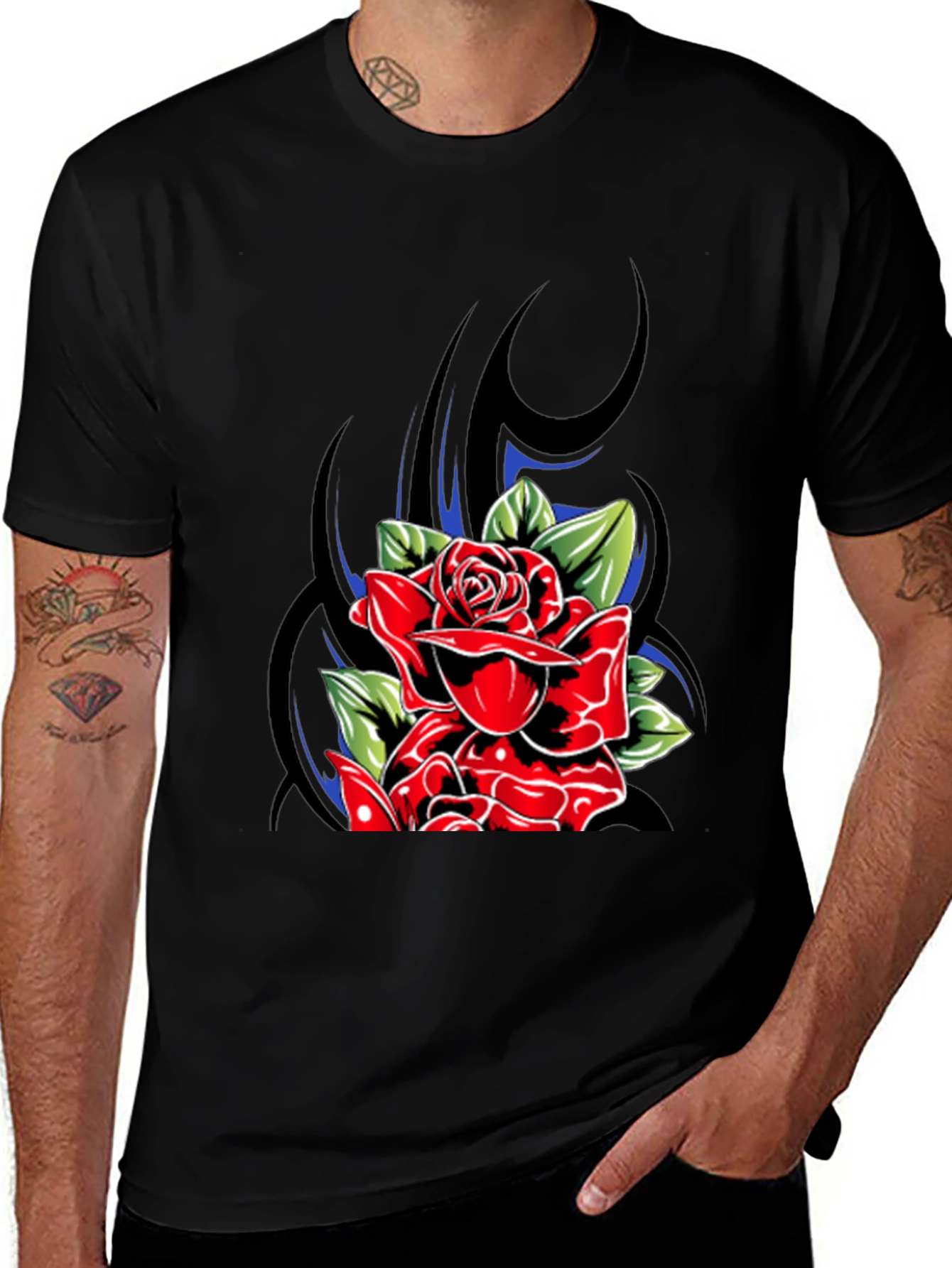 Rose Graphic Tee - Stylish Black T-Shirt