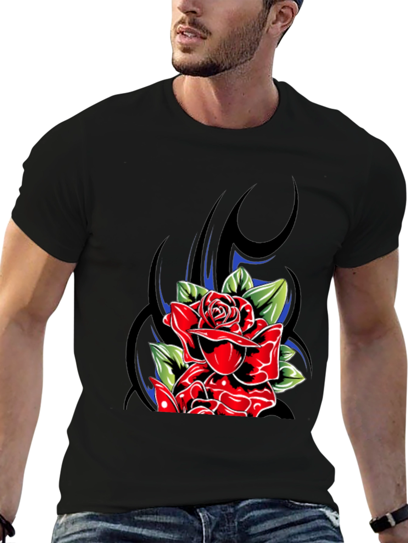 Rose Graphic Tee - Stylish Black T-Shirt