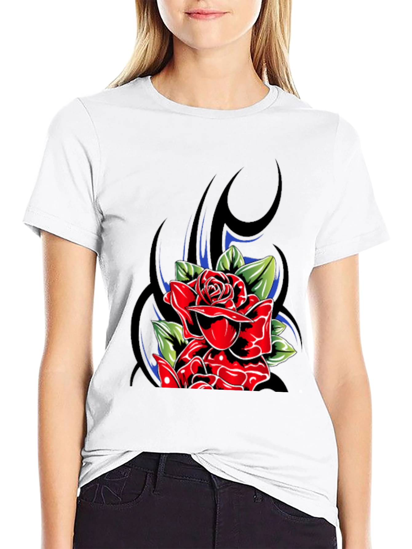 Rose Graphic Tee - Stylish Black T-Shirt