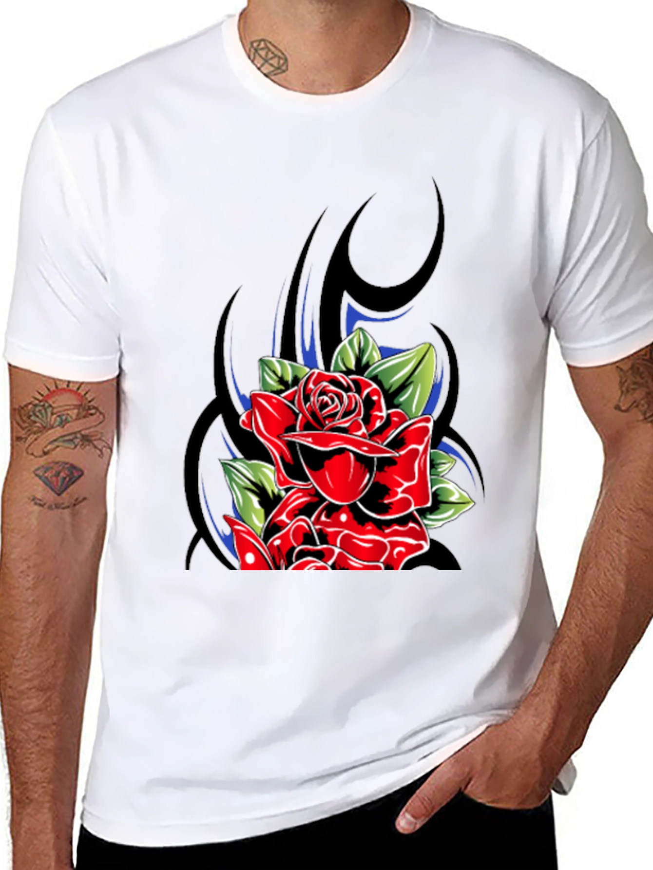 Rose Graphic Tee - Stylish Black T-Shirt