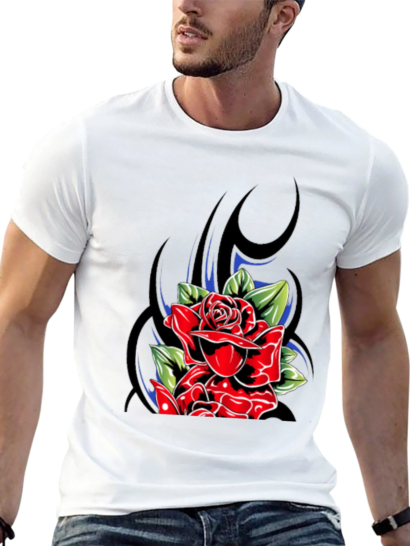 Rose Graphic Tee - Stylish Black T-Shirt