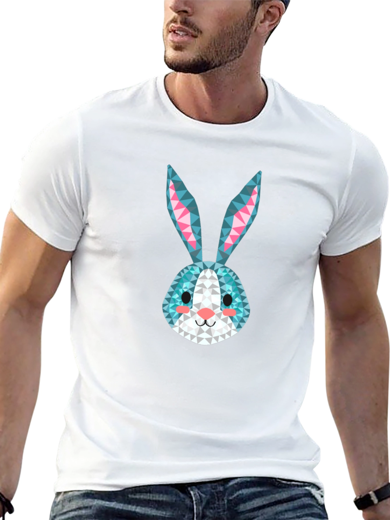 Geometric Rabbit Print Black T-Shirt