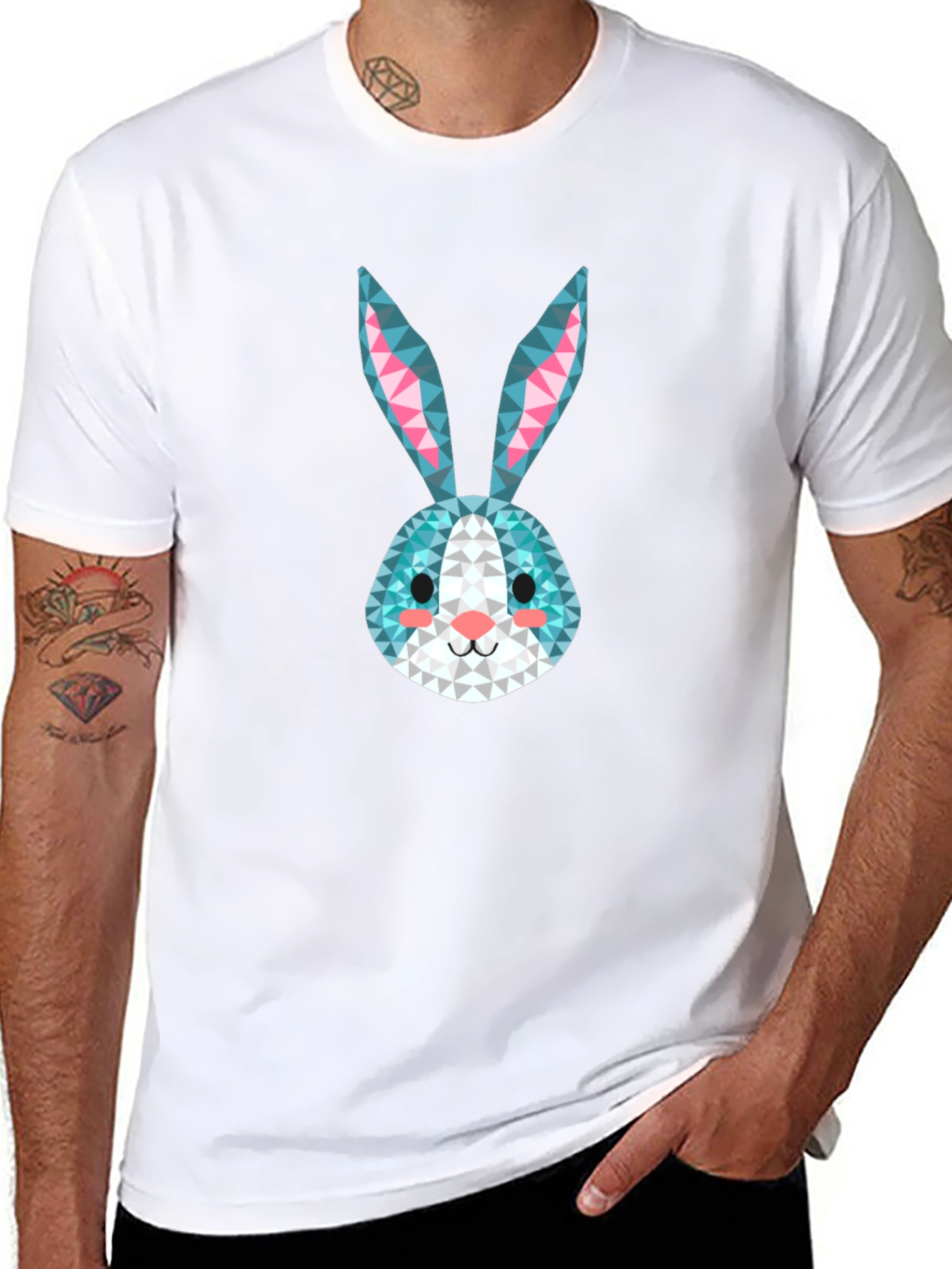 Geometric Rabbit Print Black T-Shirt
