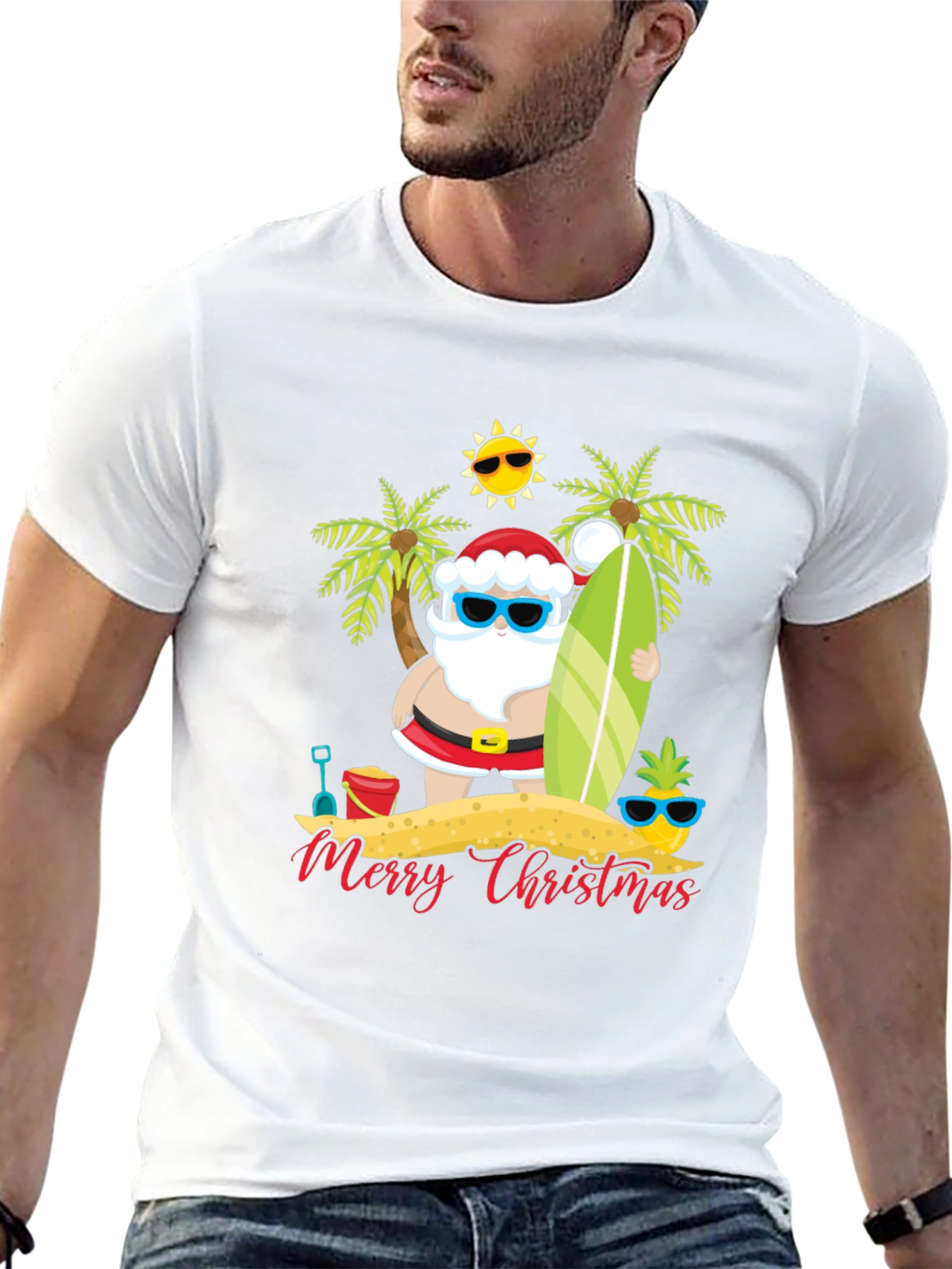 Beach Santa Merry Christmas T-Shirt