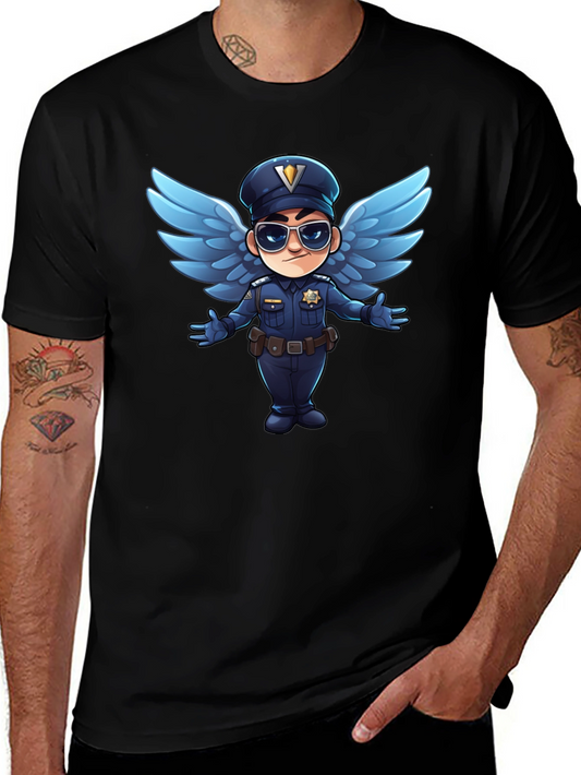 Cartoon Angel Cop T-Shirt - Black