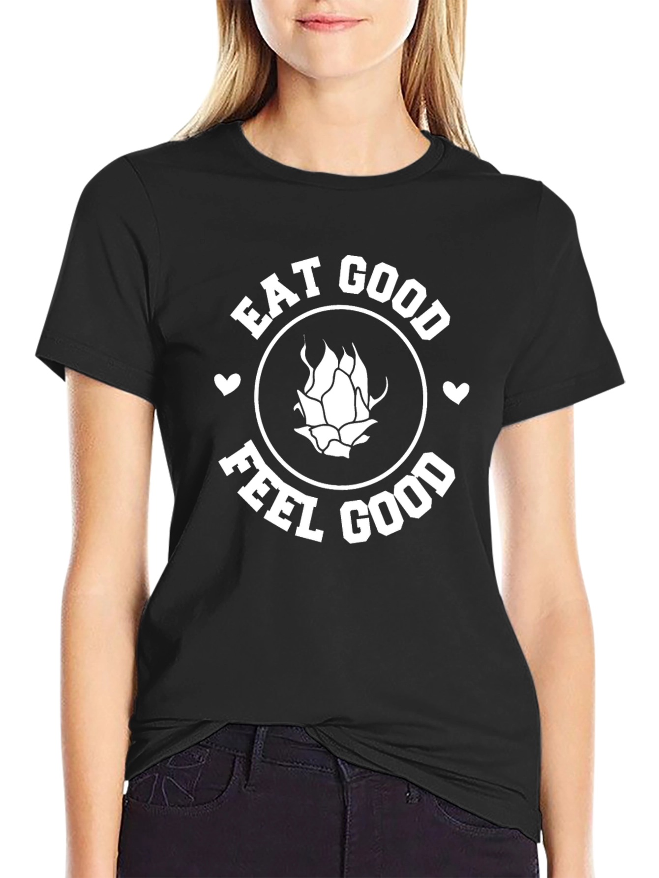 Eat Good Feel Good Black Graphic T-Shirt