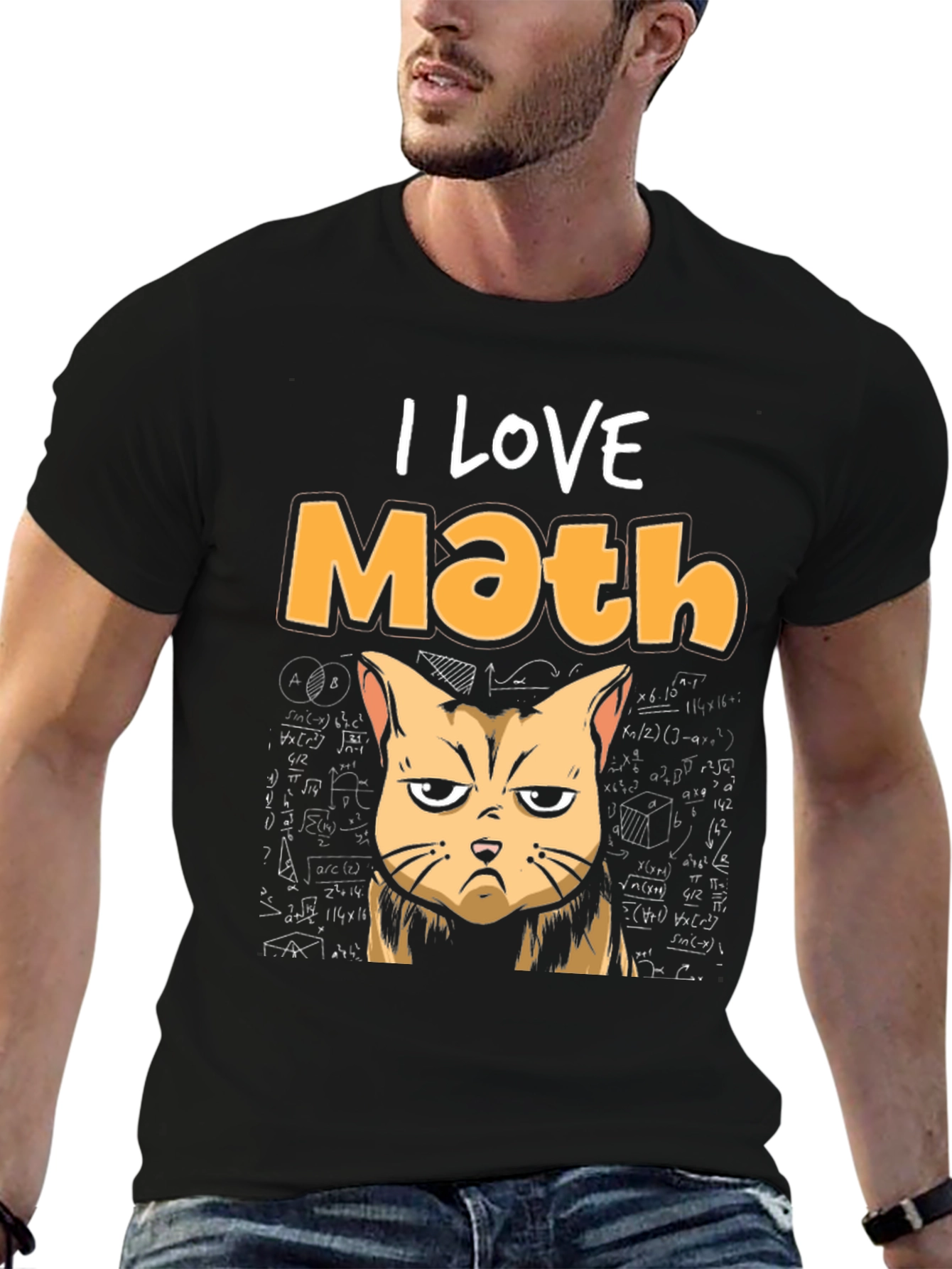 I Love Math Cat T-Shirt Funny Graphic Tee