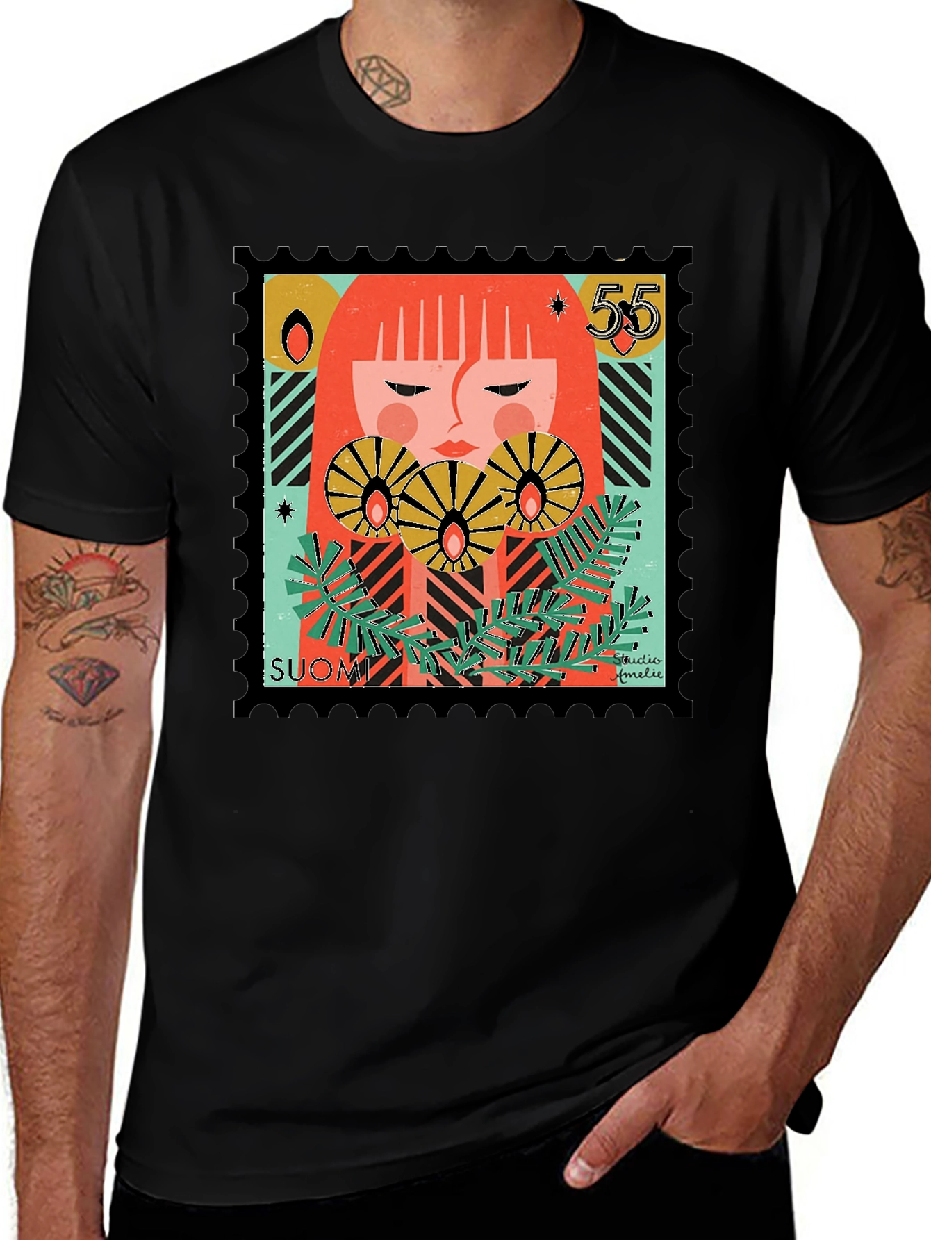 Artistic Stamp Design Graphic Tee
