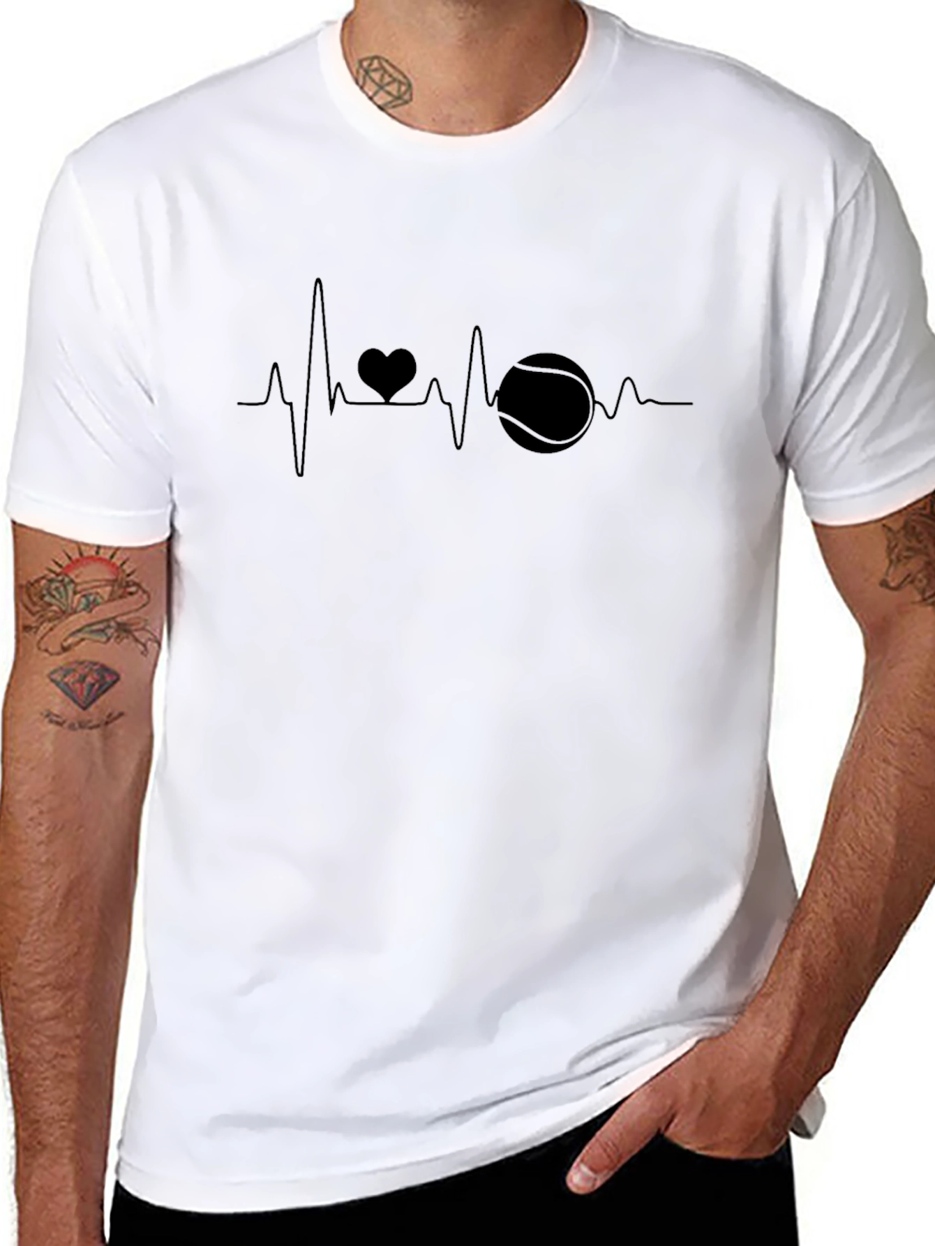 Heartbeat Tennis Lover Black T-Shirt