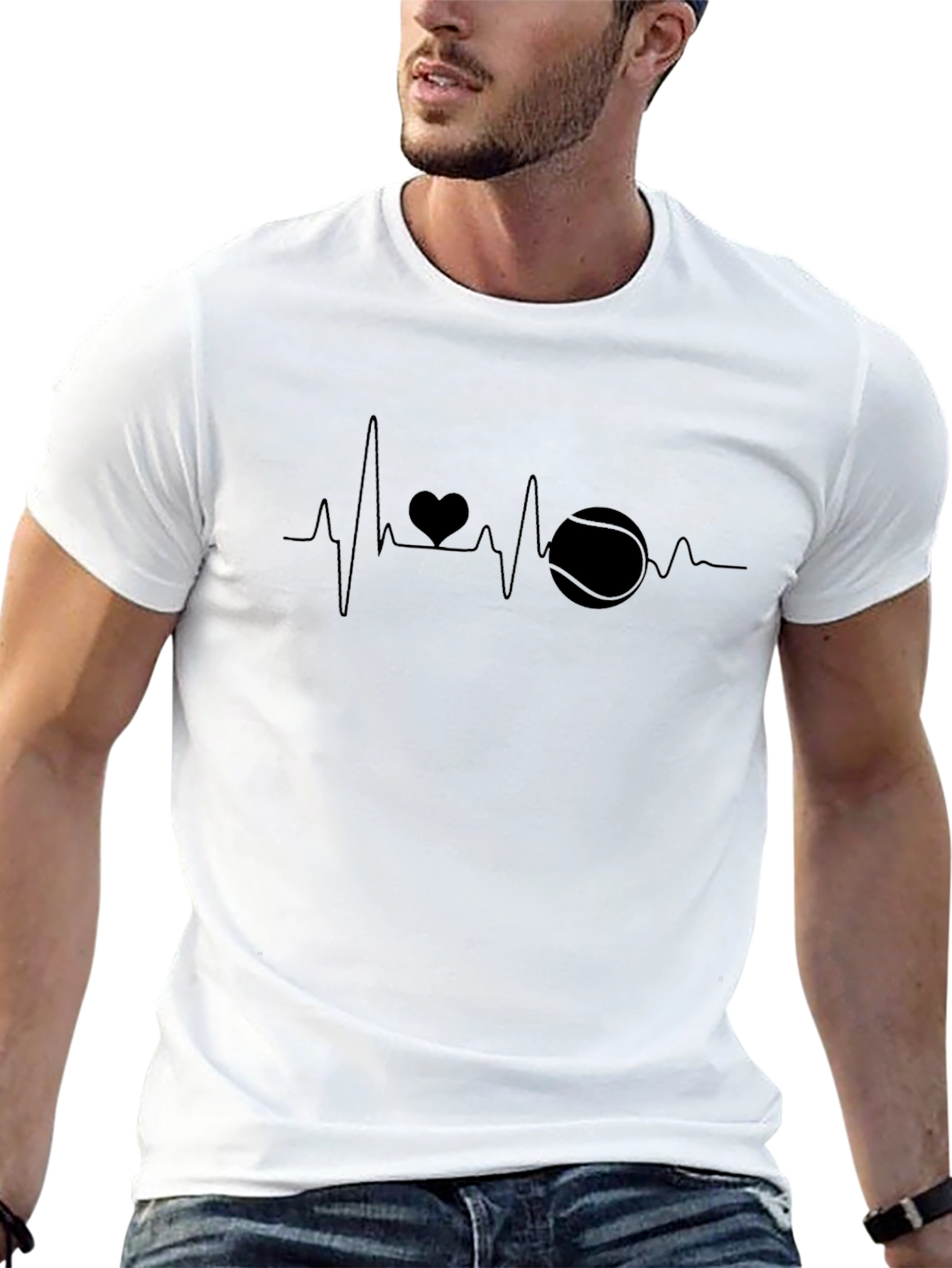 Heartbeat Tennis Lover Black T-Shirt