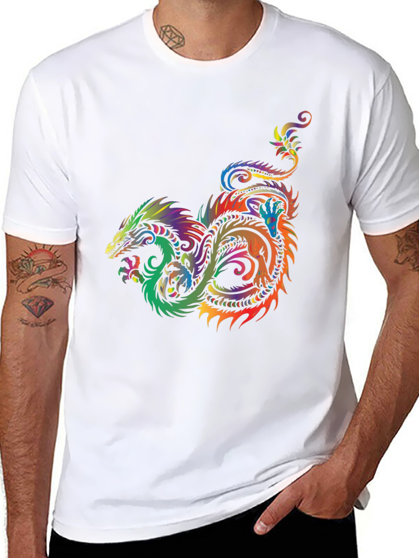 Rainbow Dragon Graphic Tee - Stylish Black T-Shirt