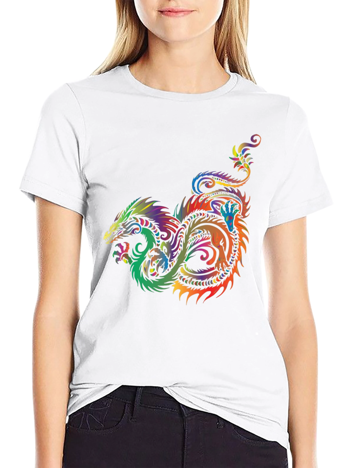 Rainbow Dragon Graphic Tee - Stylish Black T-Shirt
