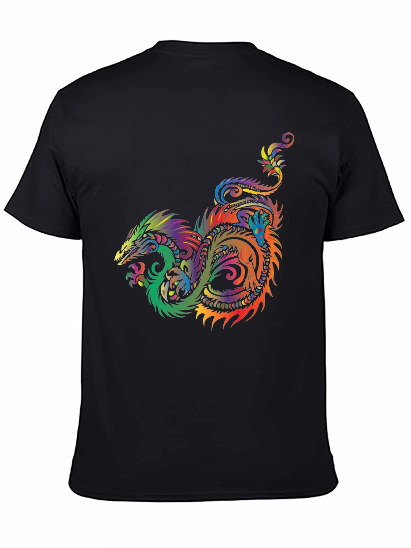 Rainbow Dragon Graphic Tee - Stylish Black T-Shirt