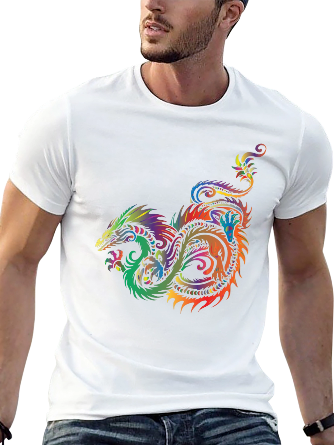 Rainbow Dragon Graphic Tee - Stylish Black T-Shirt