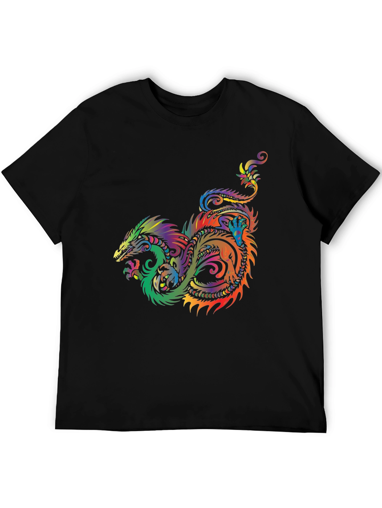 Rainbow Dragon Graphic Tee - Stylish Black T-Shirt