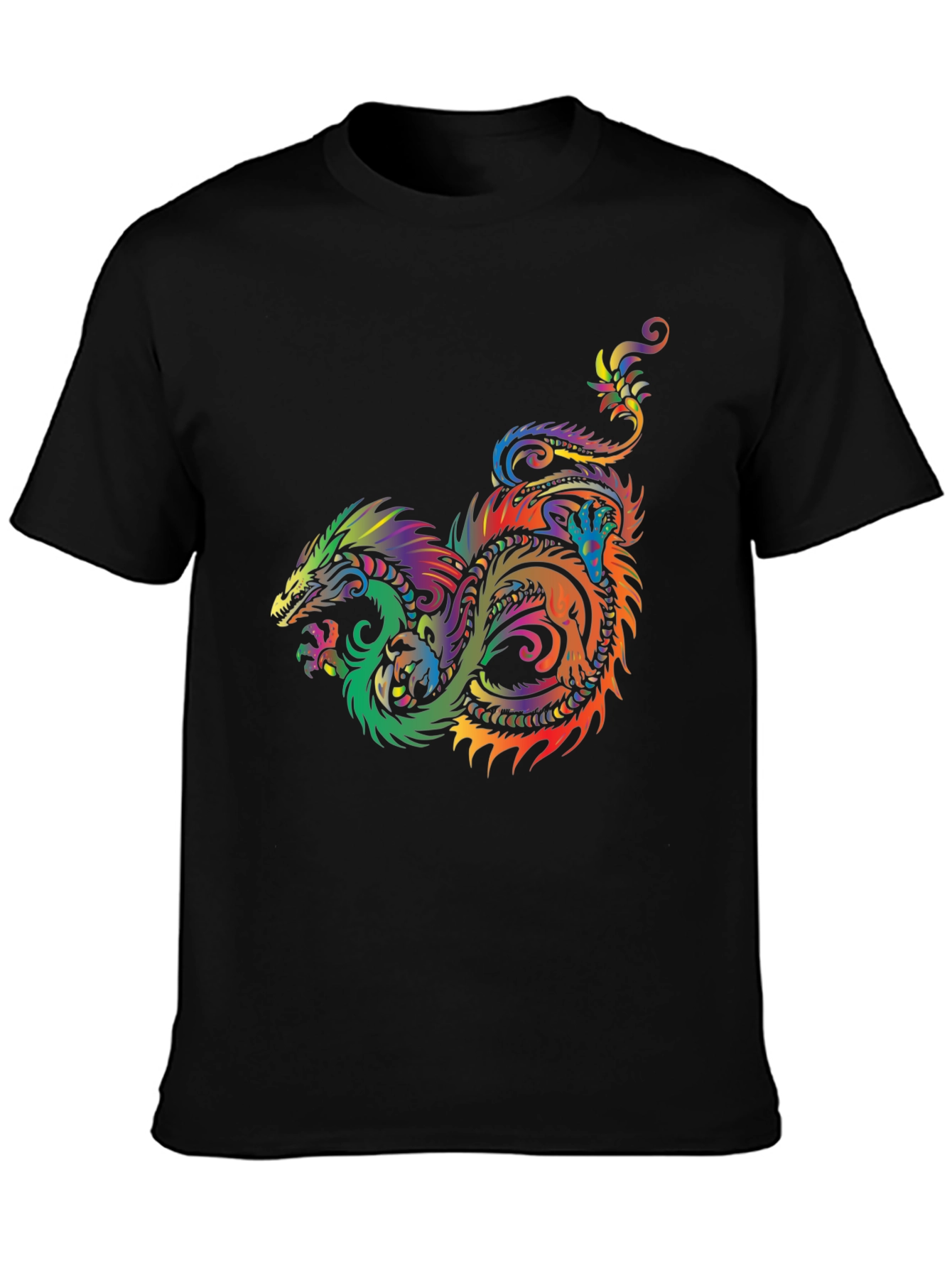 Rainbow Dragon Graphic Tee - Stylish Black T-Shirt