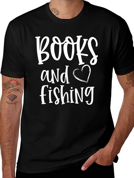 Books and Fishing Graphic Tee - Soft Cotton Unisex T-Shirt