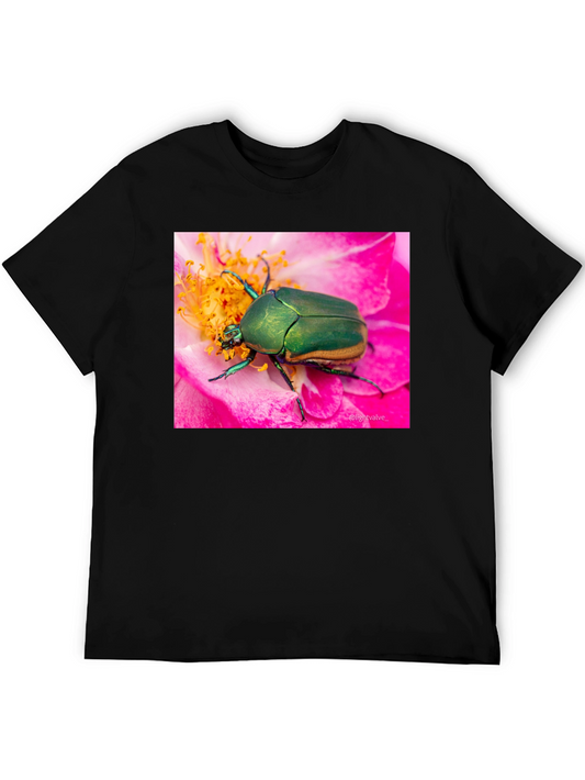 Green Beetle on Flower Graphic T-Shirt